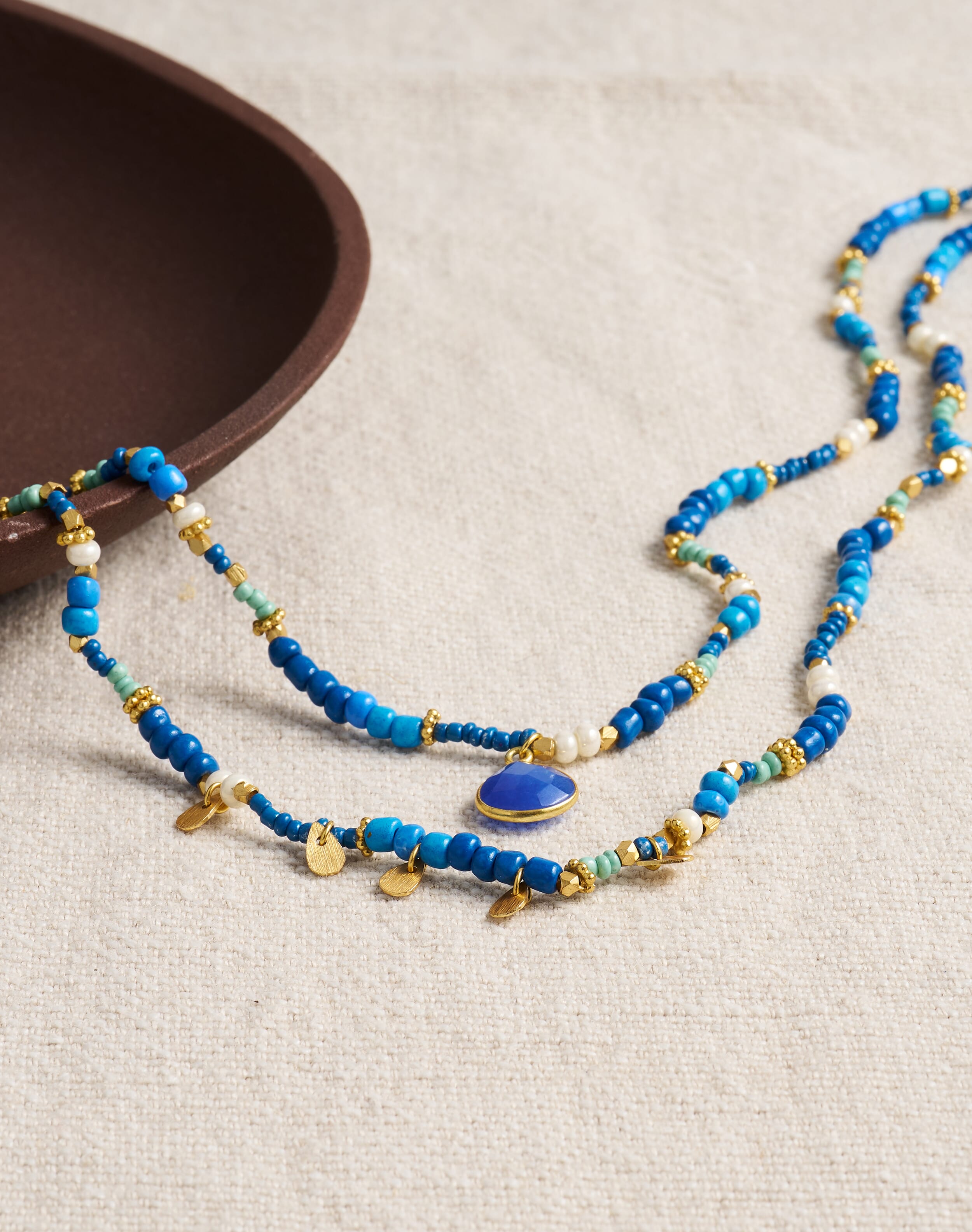 Brora Double Strand Beaded Pendant Necklace & marine