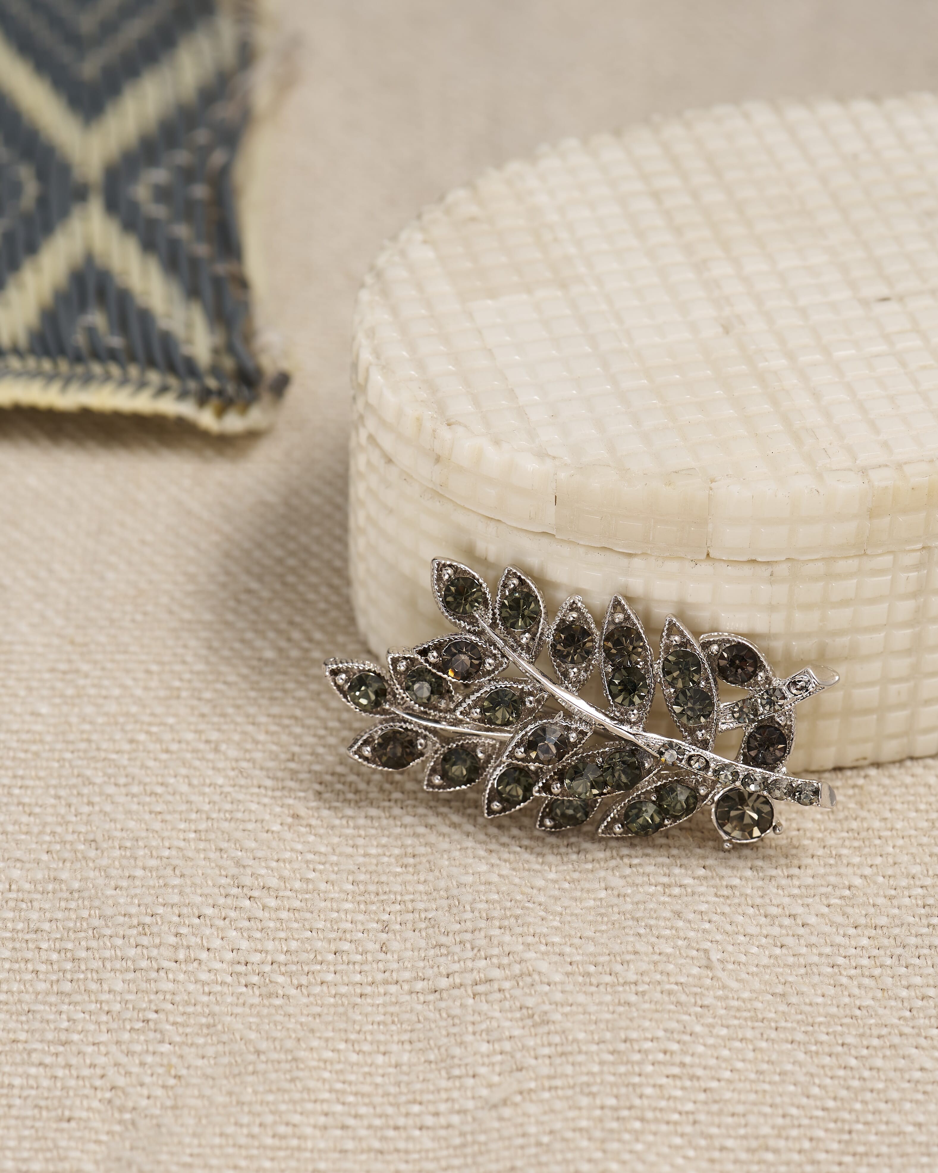 Brora Crystal Leaf Brooch Verdigris