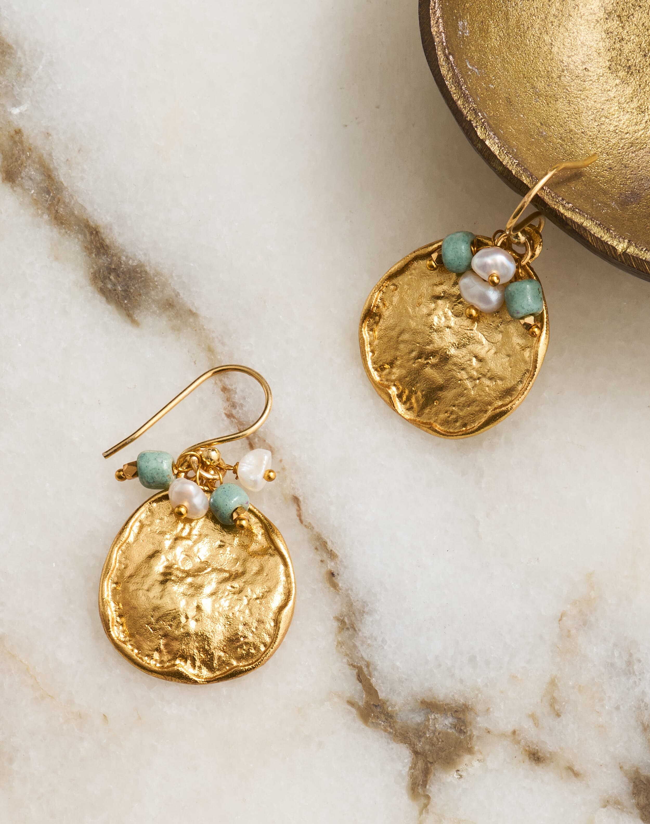 Brora Gold Hammered Disc Earrings Gold & duck egg
