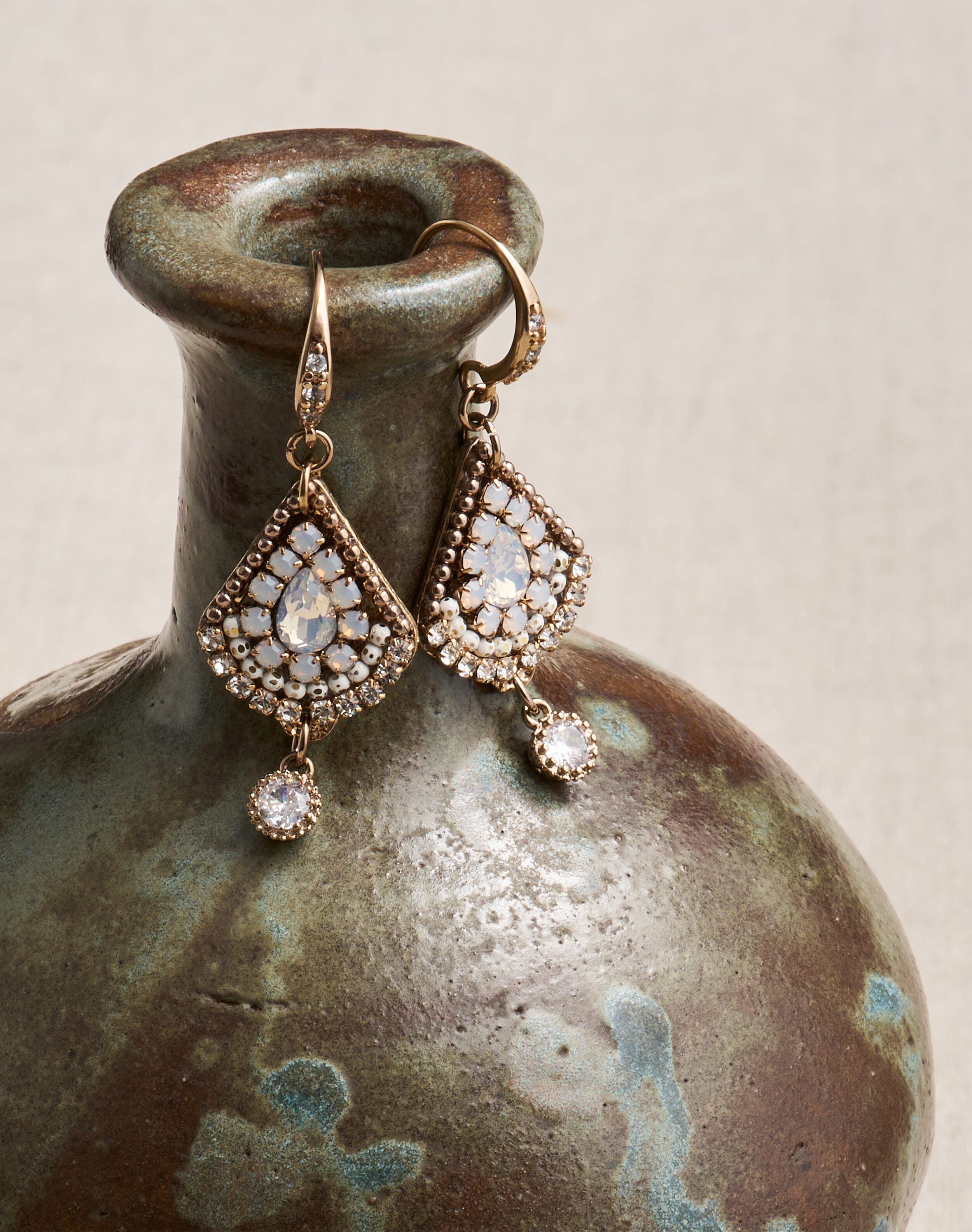 Brora Diamante Pendant Earrings Gold & opal