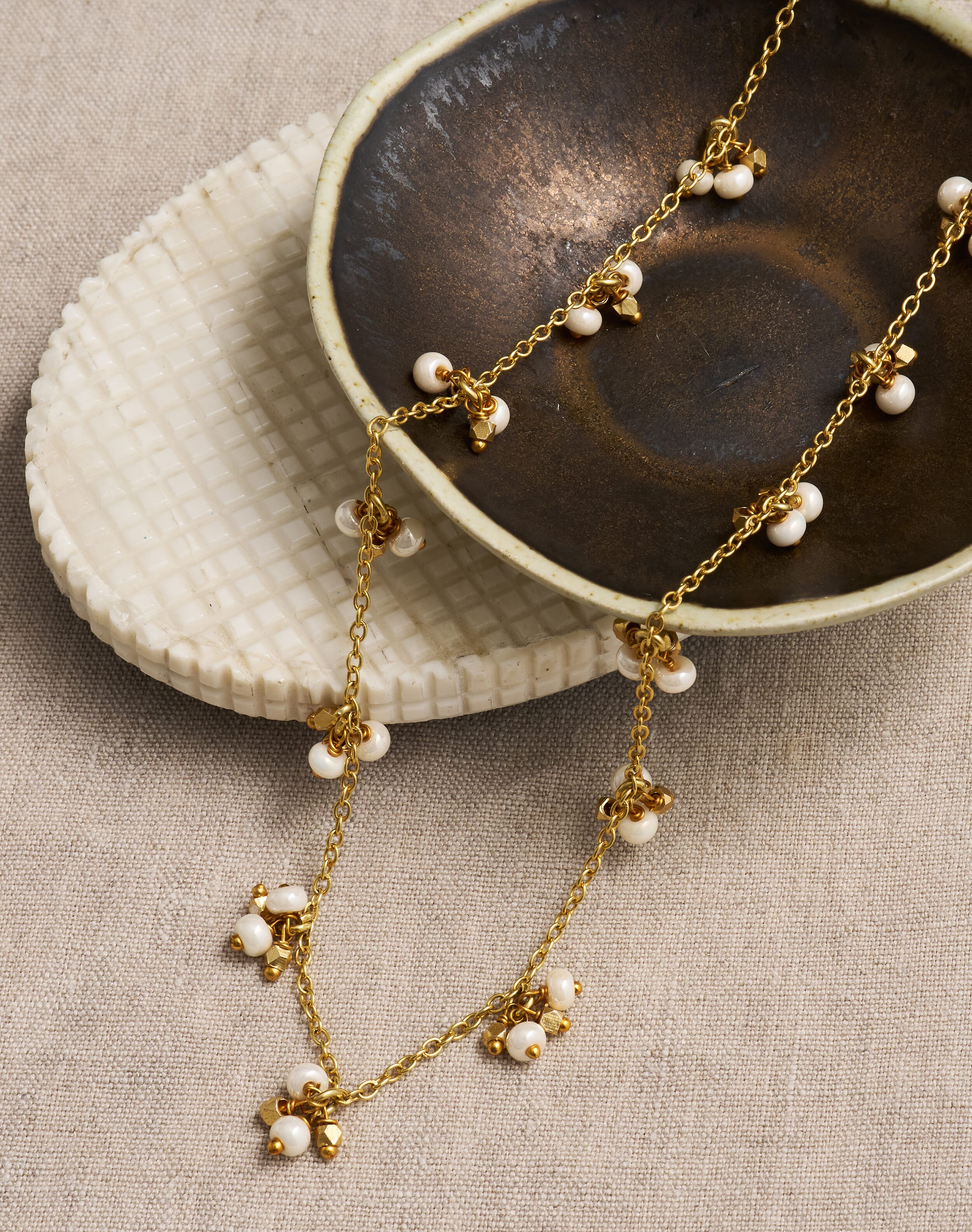 Brora Cluster Beaded Necklace Gold & ivory