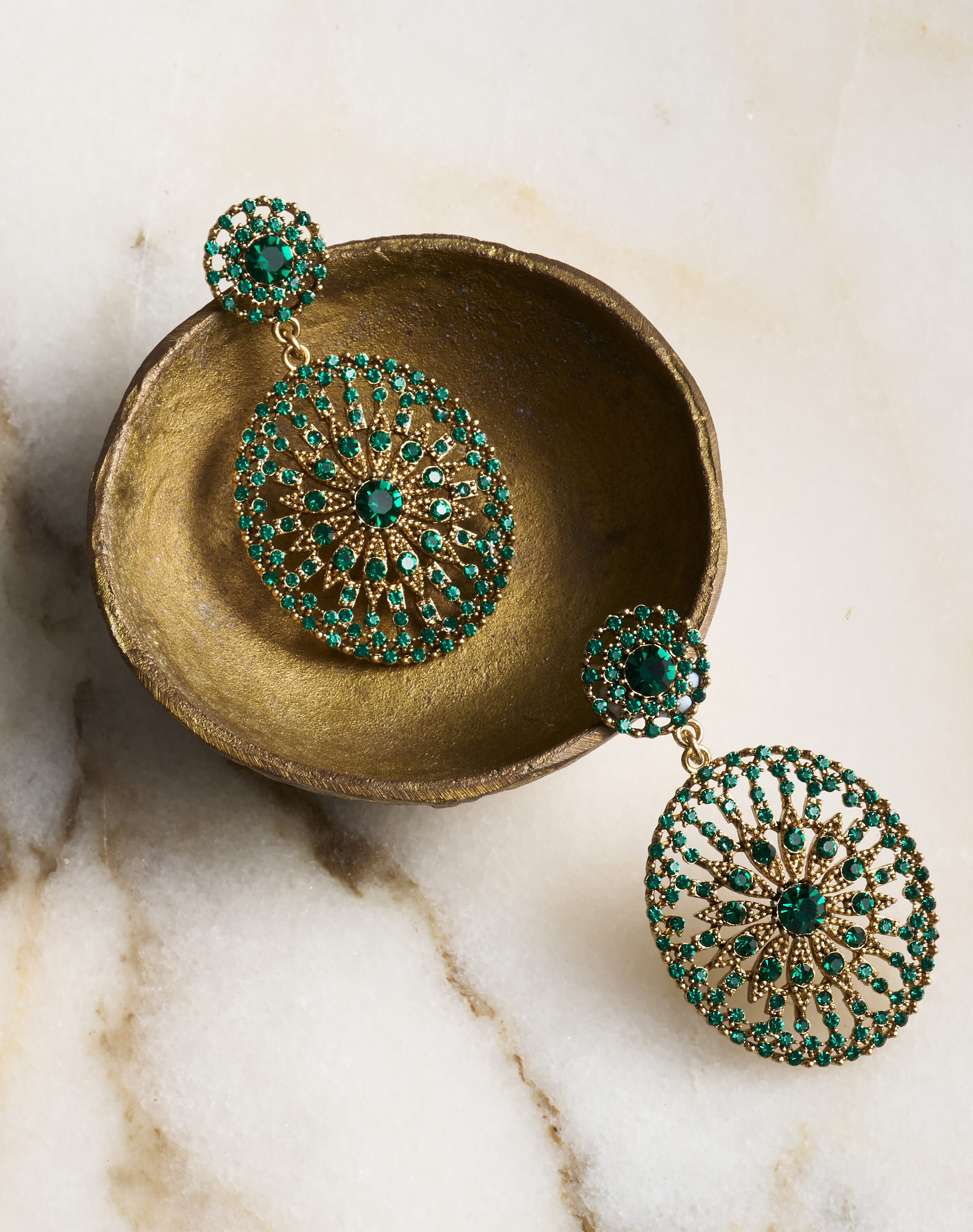 Brora Antique Circle Drop Earrings Emerald