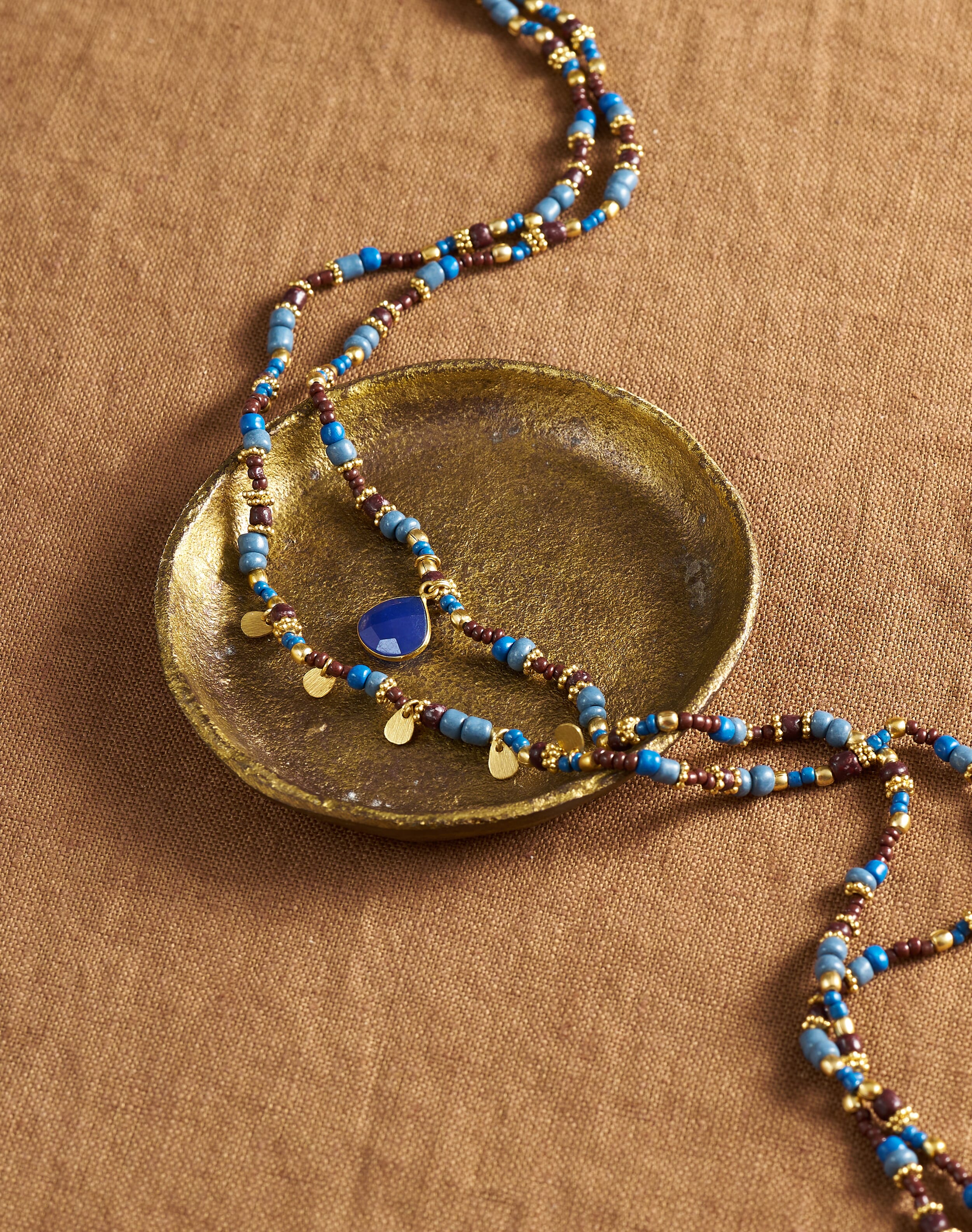 Brora Double Strand Beaded Necklace Gold lapis