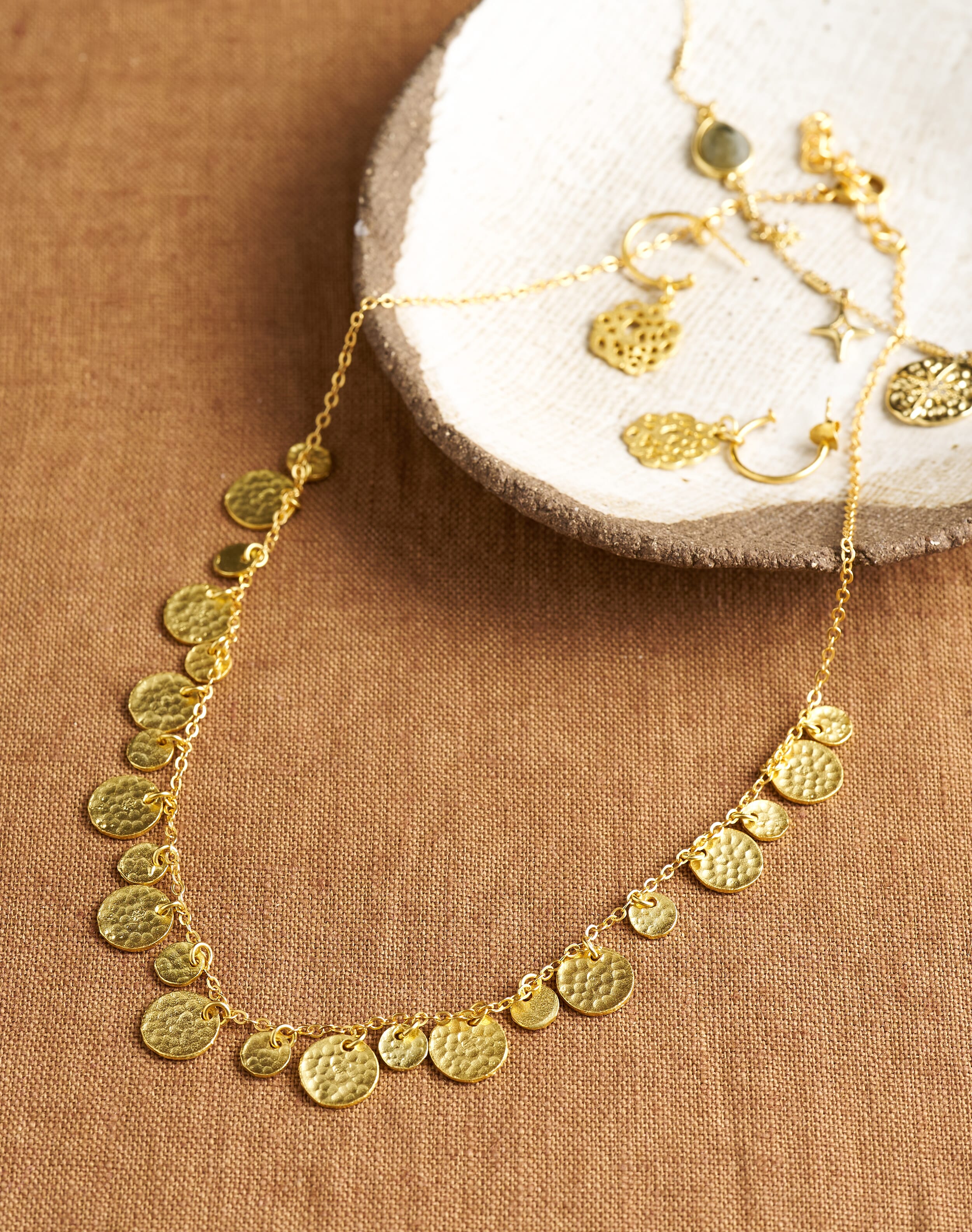 Brora Hammered Disc Necklace Gold