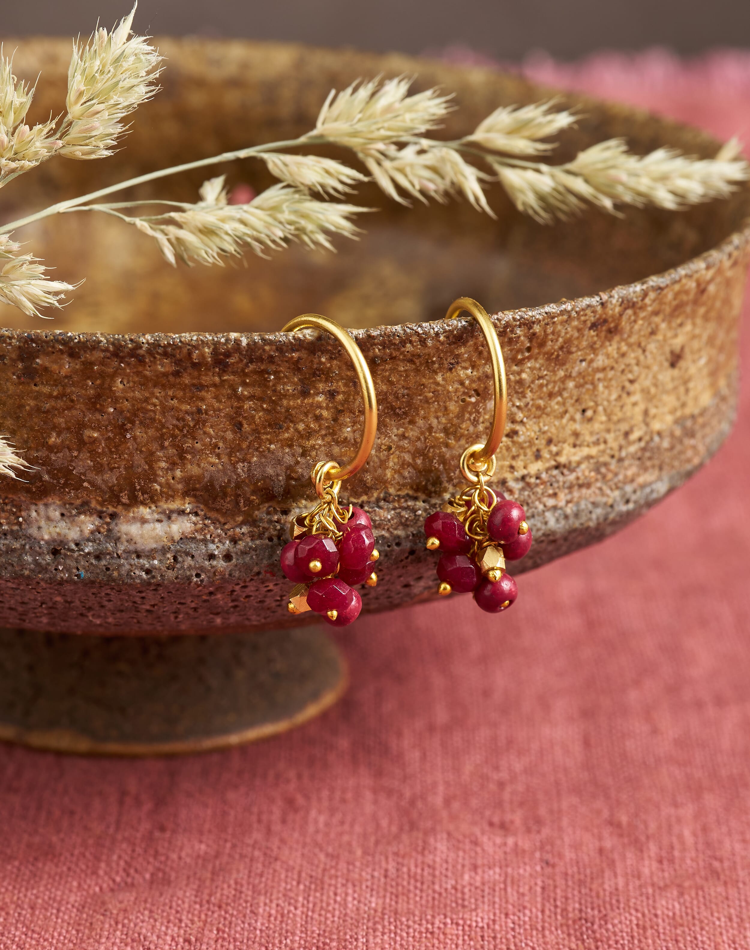 Brora Cluster Bead Hoop Earrings Gold berry