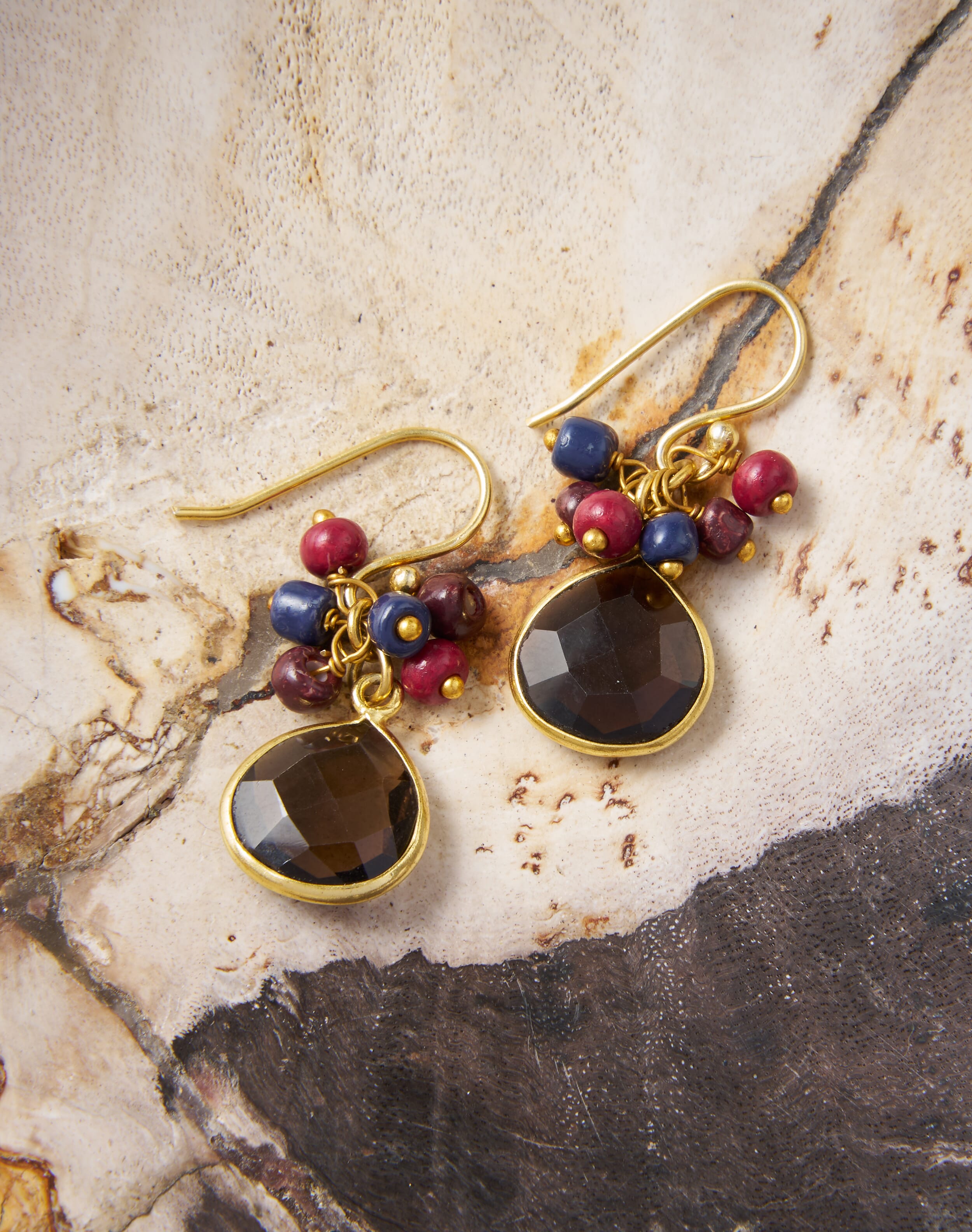 Brora Cluster Beads Quartz Pendant Earrings Smokey quartz & berry
