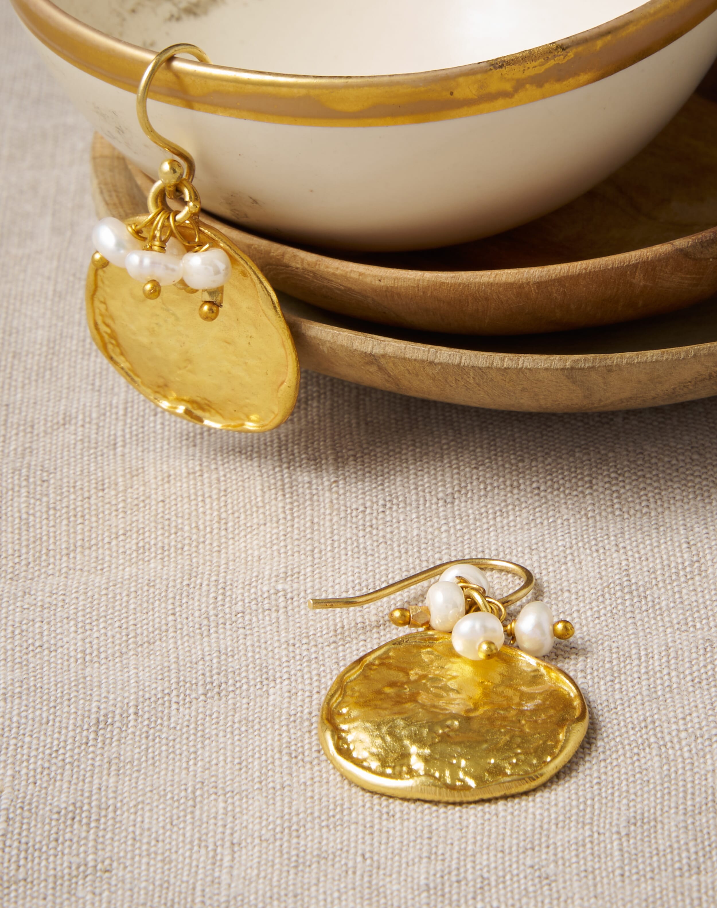 Brora Hammered Disc & Pearl Earrings & pearl