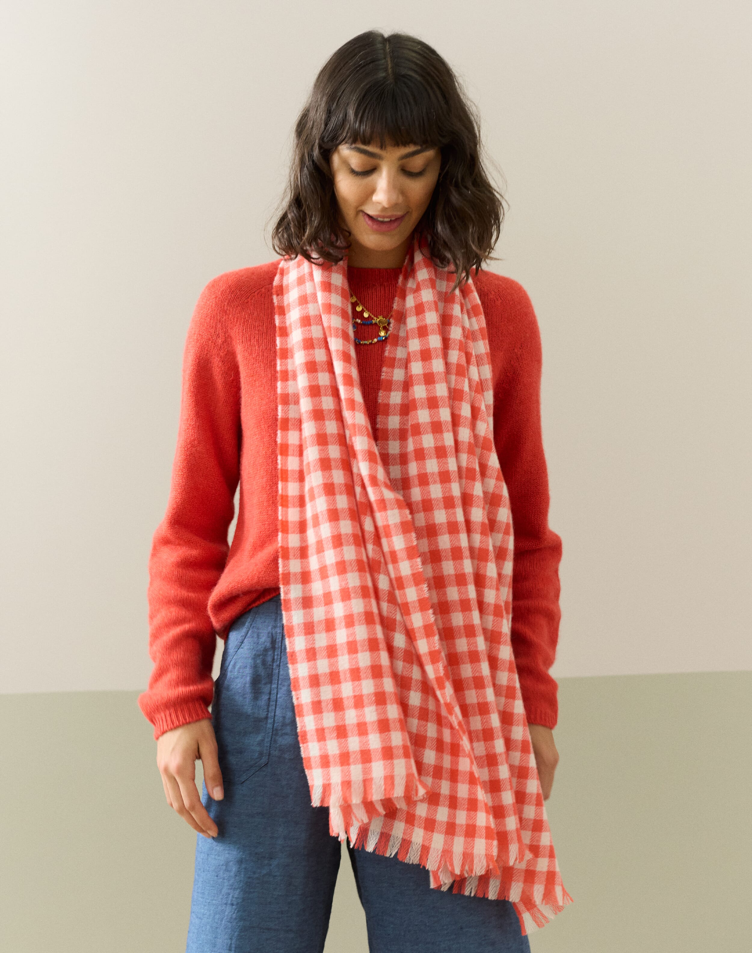 小物 argue SQUARE WOOL STOLE BEIGE GINGHAM ARGUE - argue SQUARE WOOL STOLE BEIGE GINGHAMの通販 by