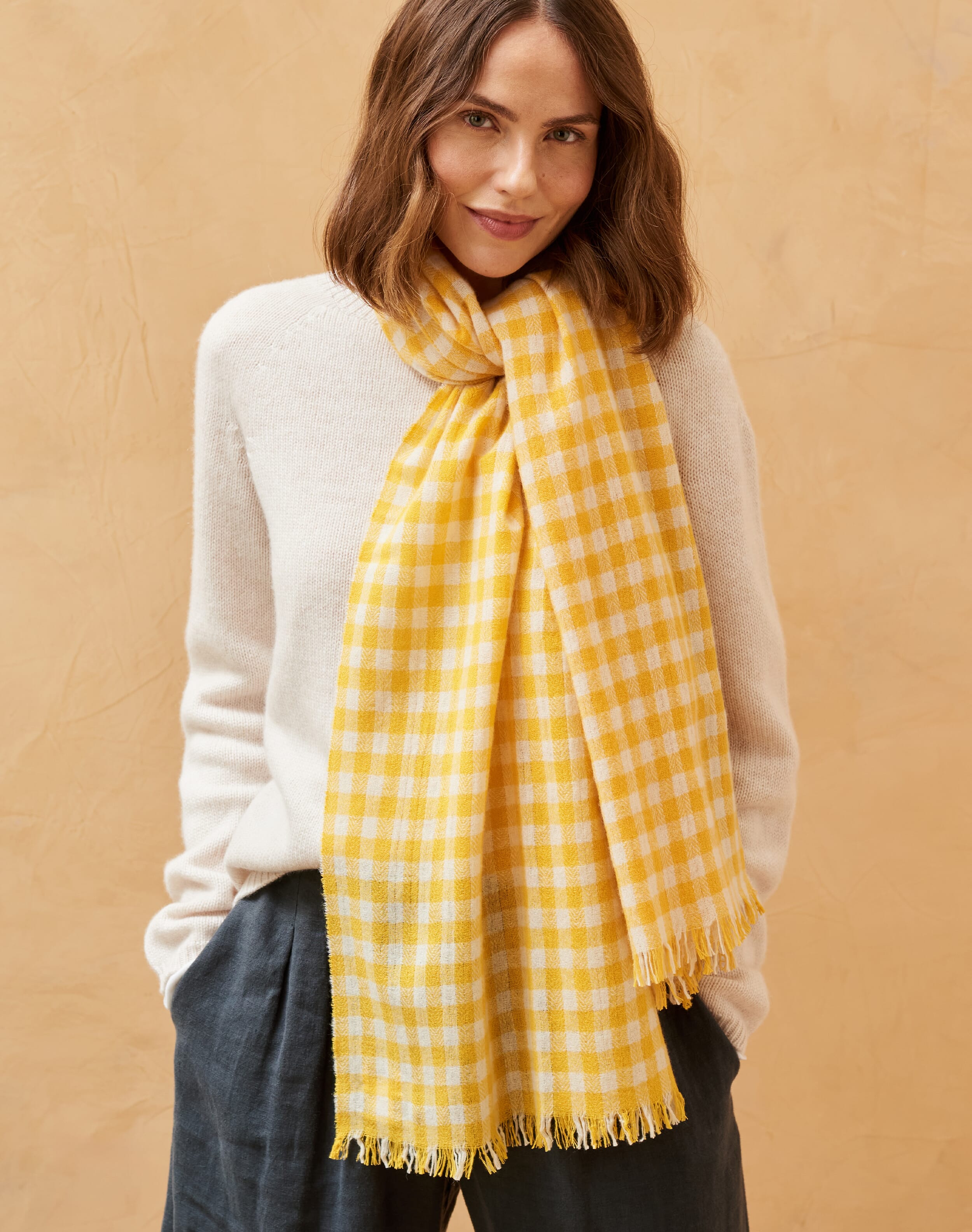 Brora Cashmere Gingham Stole Daffodil