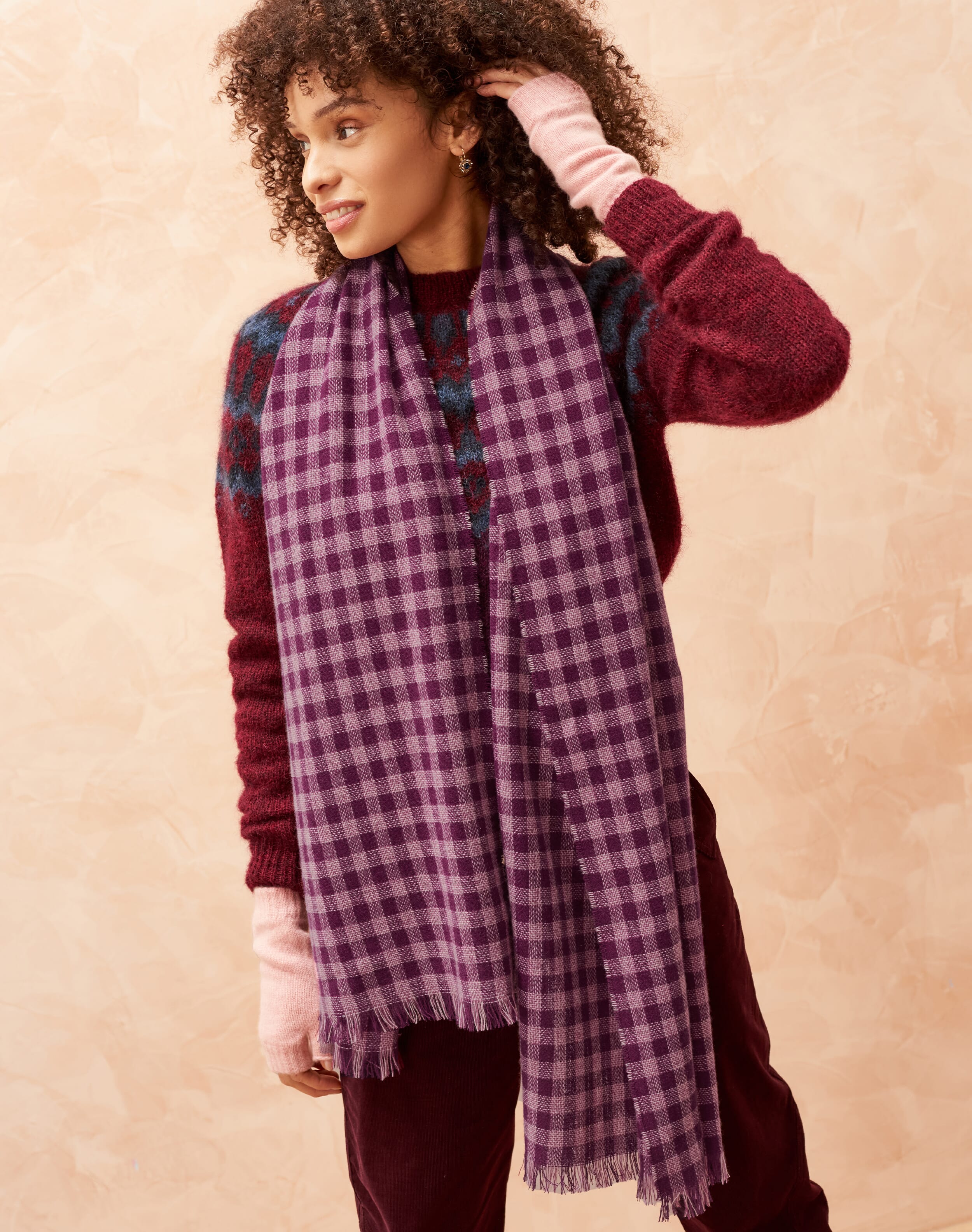Cashmere Gingham Stole Berry
