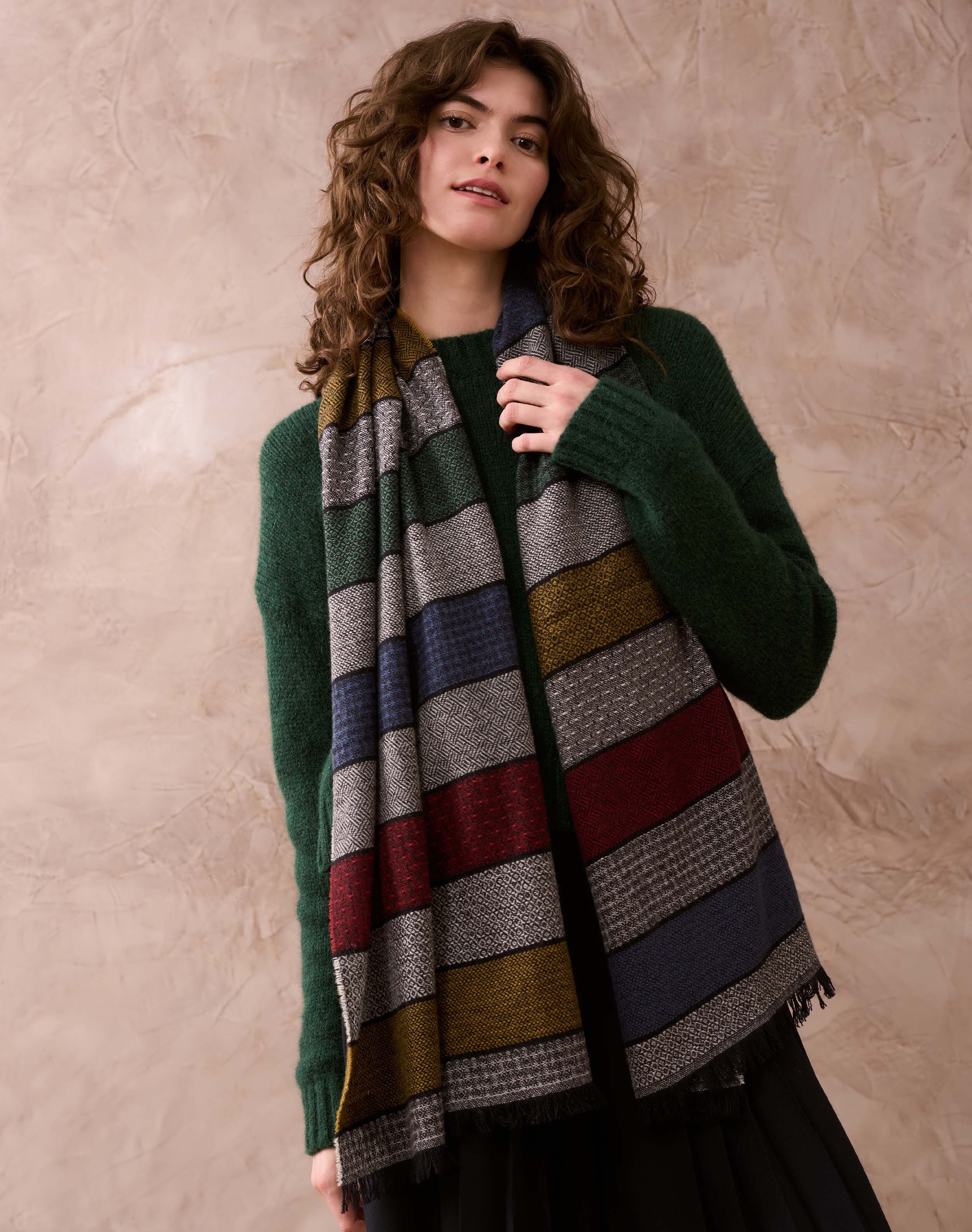 Cashmere Patchwork Stripe Stole Folk stripe