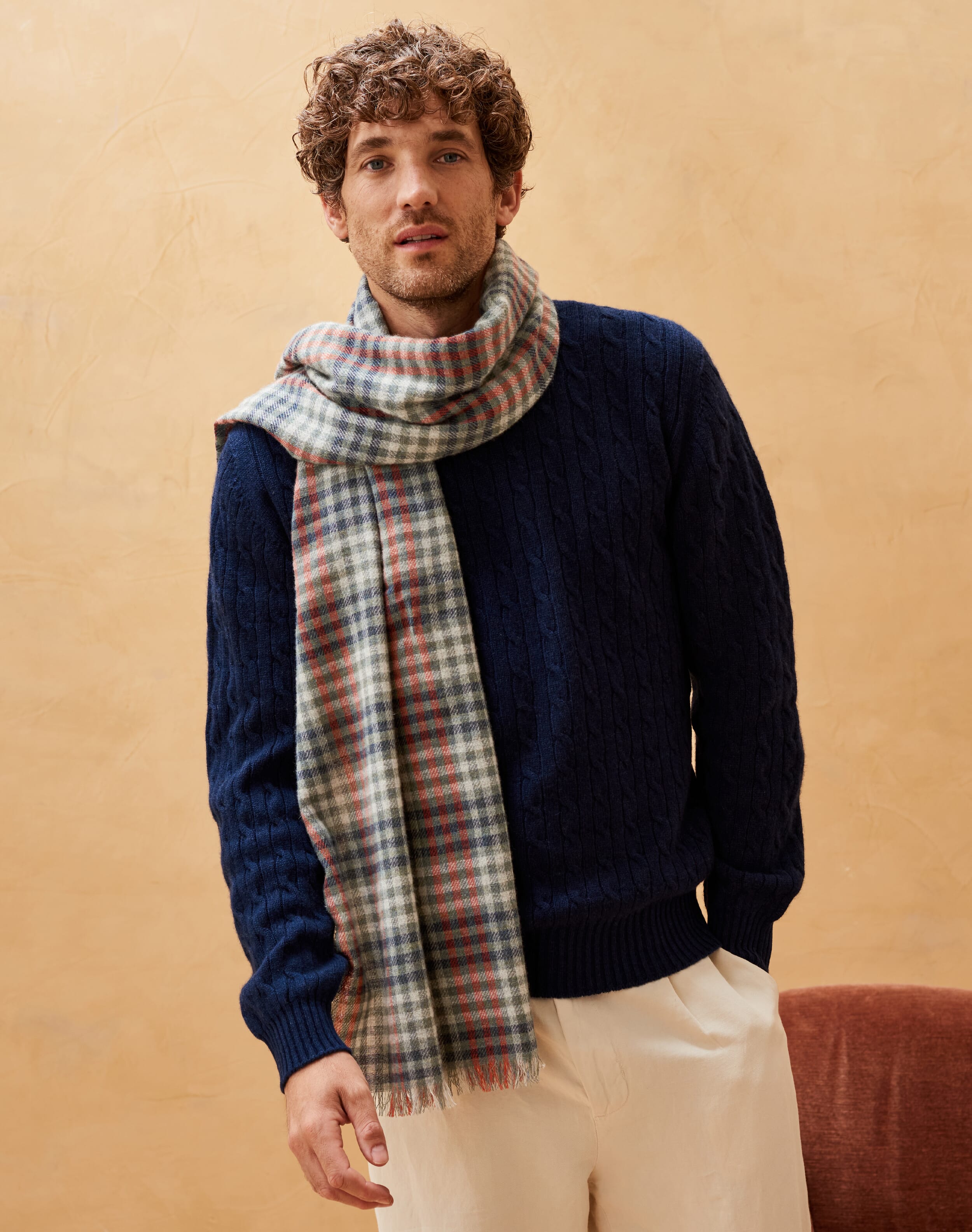 Light Green Checked Scarf Accessories Brora Fashion