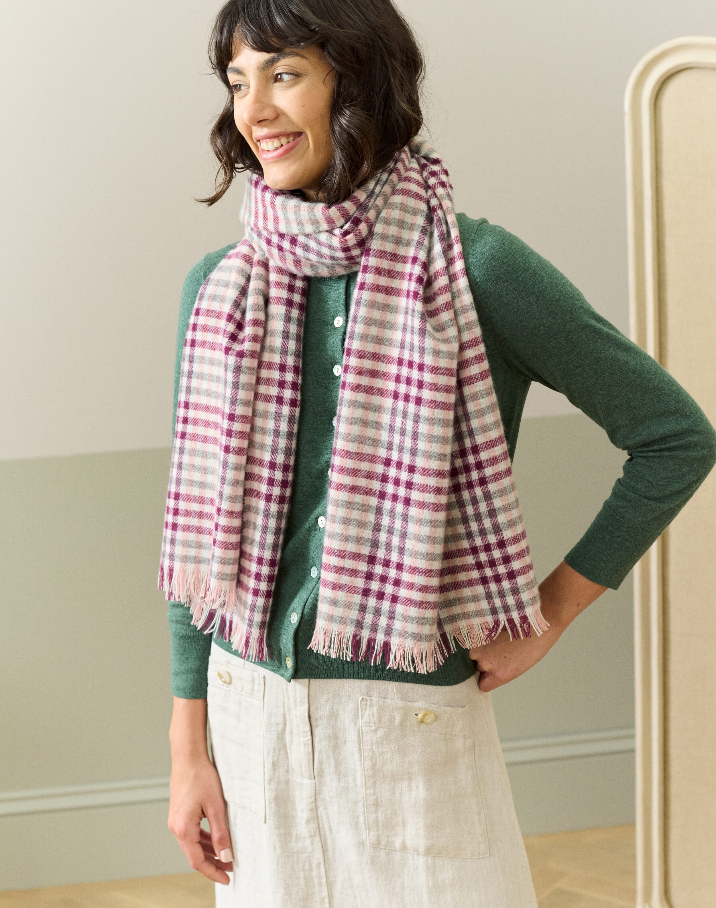 Brora Cashmere Checked Chartouche Periwinkle & swan