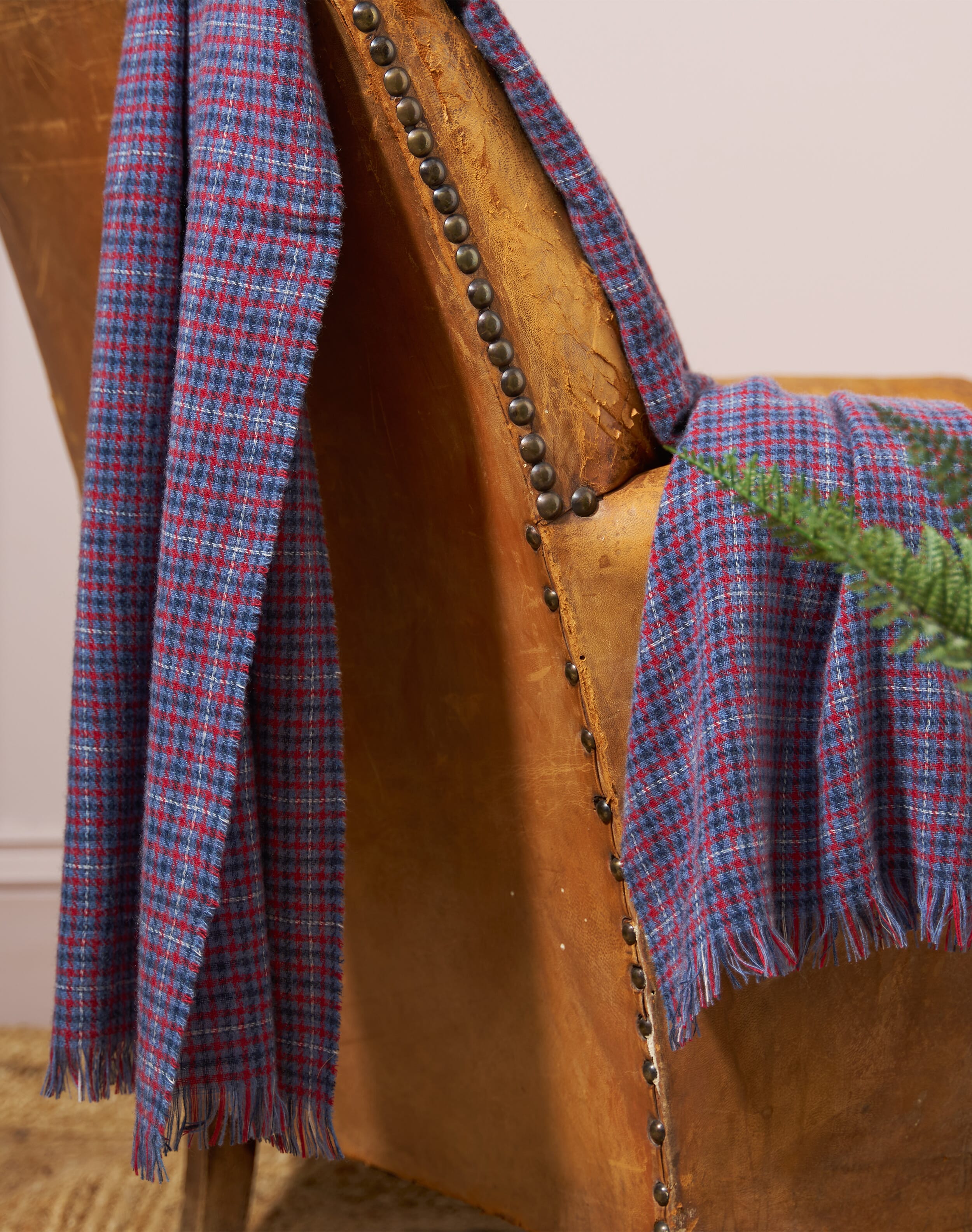 Brora Cashmere Checked Chartouche Chambray & garnet
