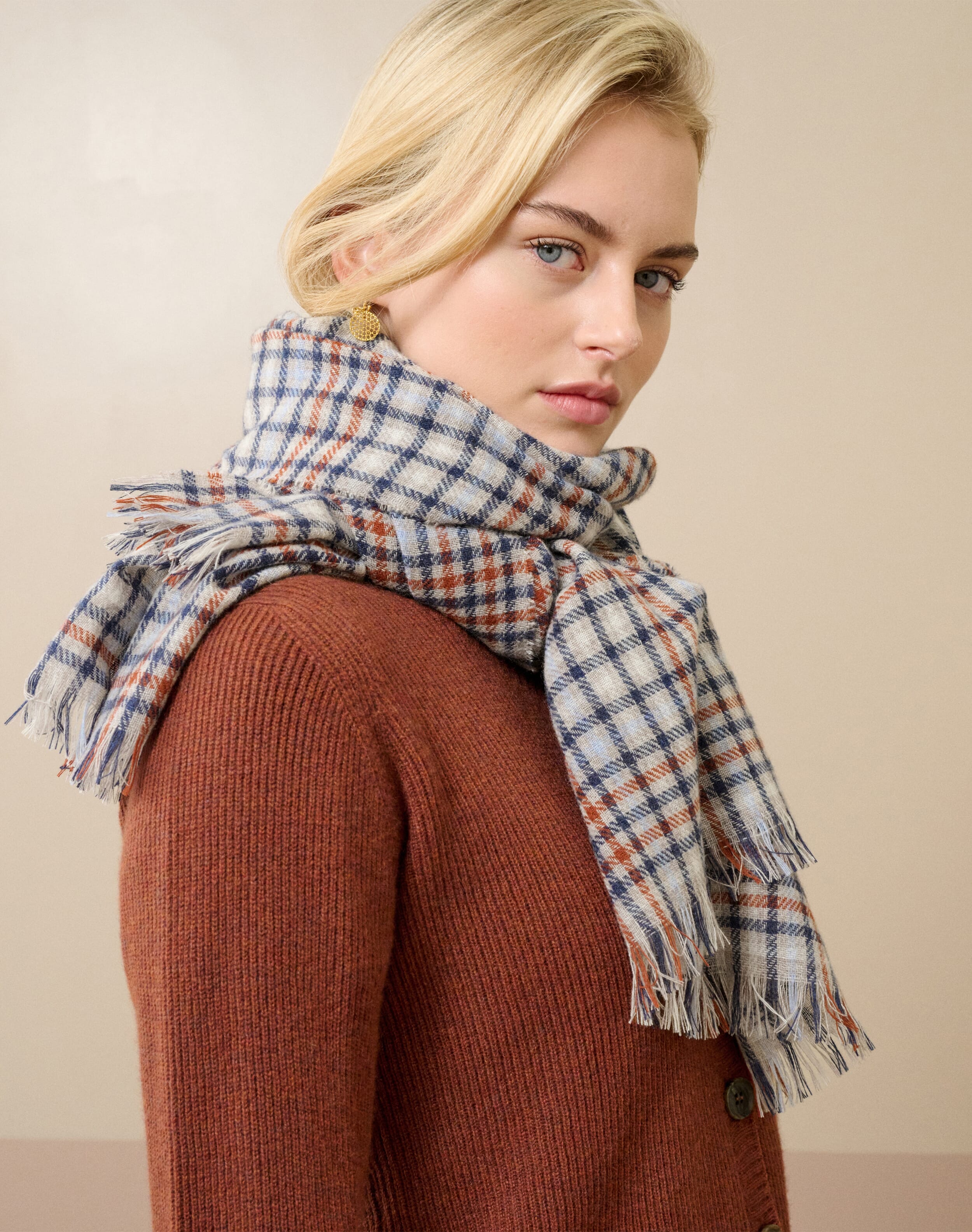 Brora Cashmere Checked Chartouche Ash &