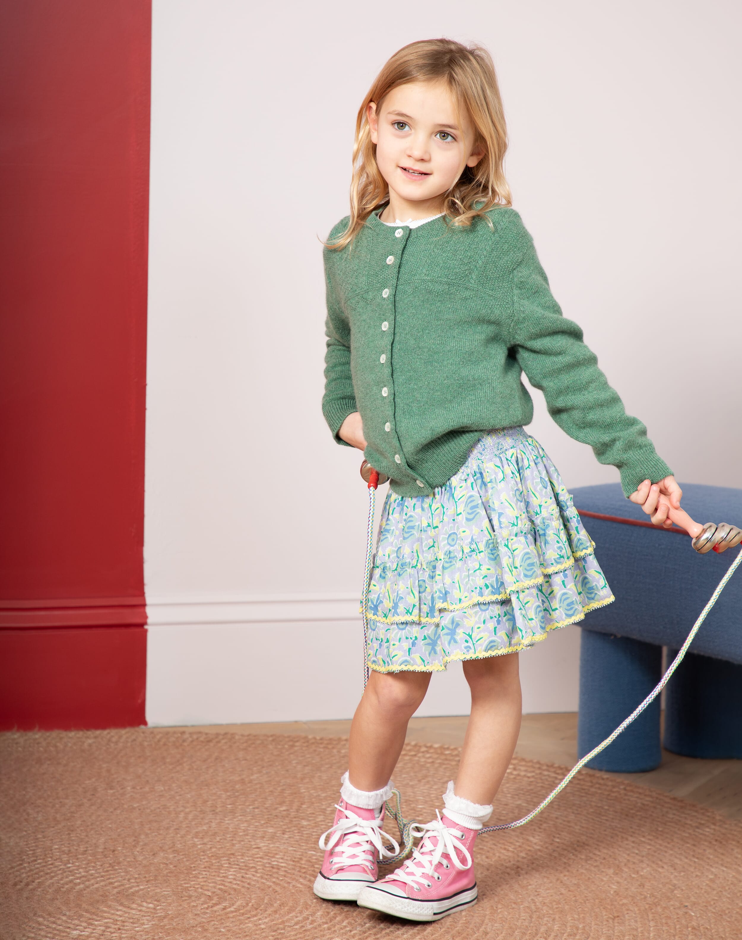 Brora Organic Cotton Botanical Print Skirt Iris & primrose