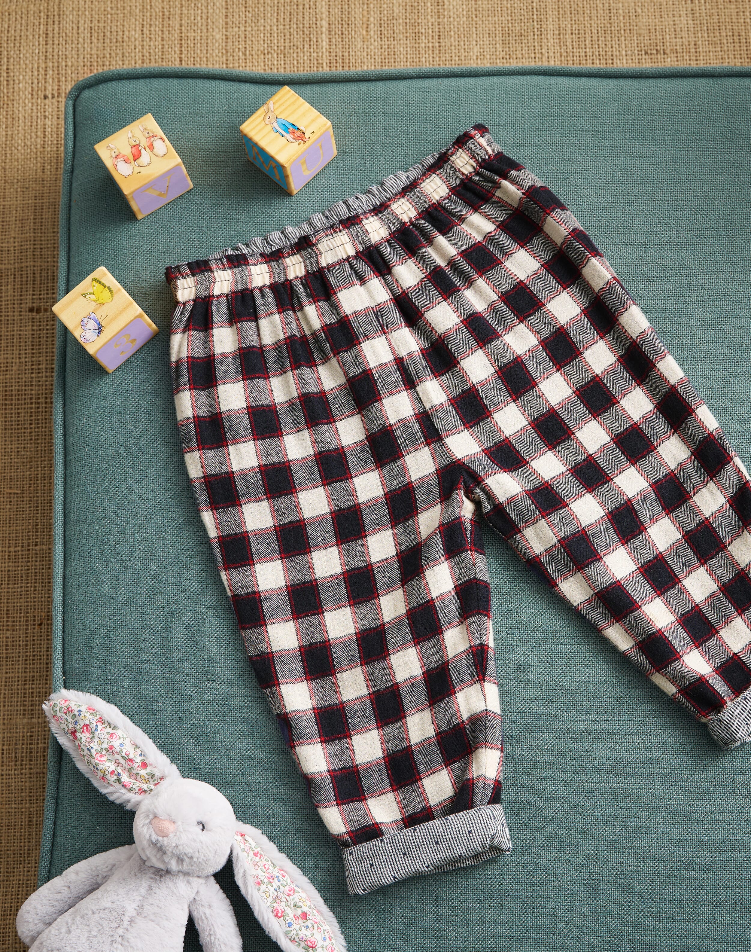 Brushed Cotton Check Trousers ruby