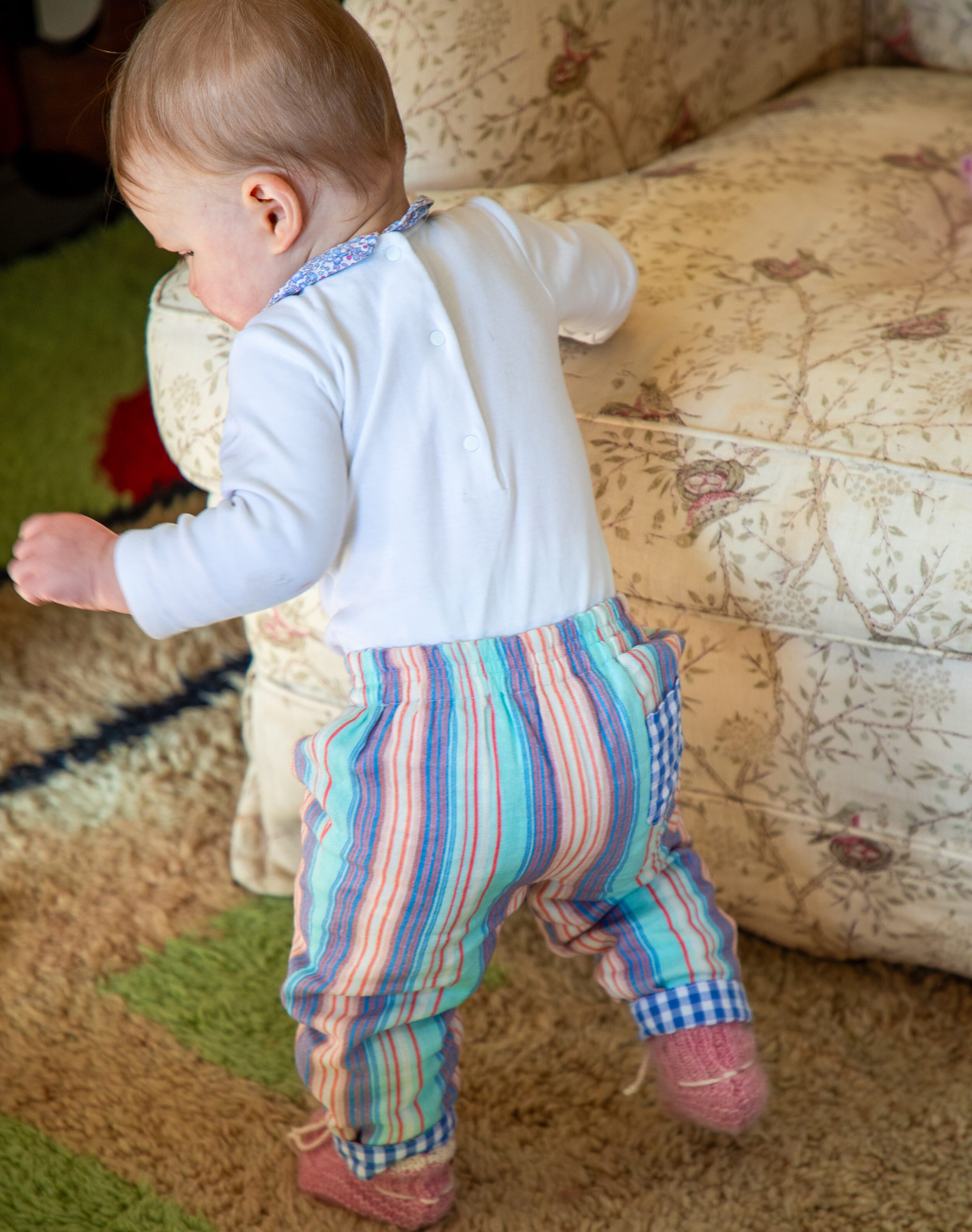 Brora Cotton Stripe Trousers Mint & apricot