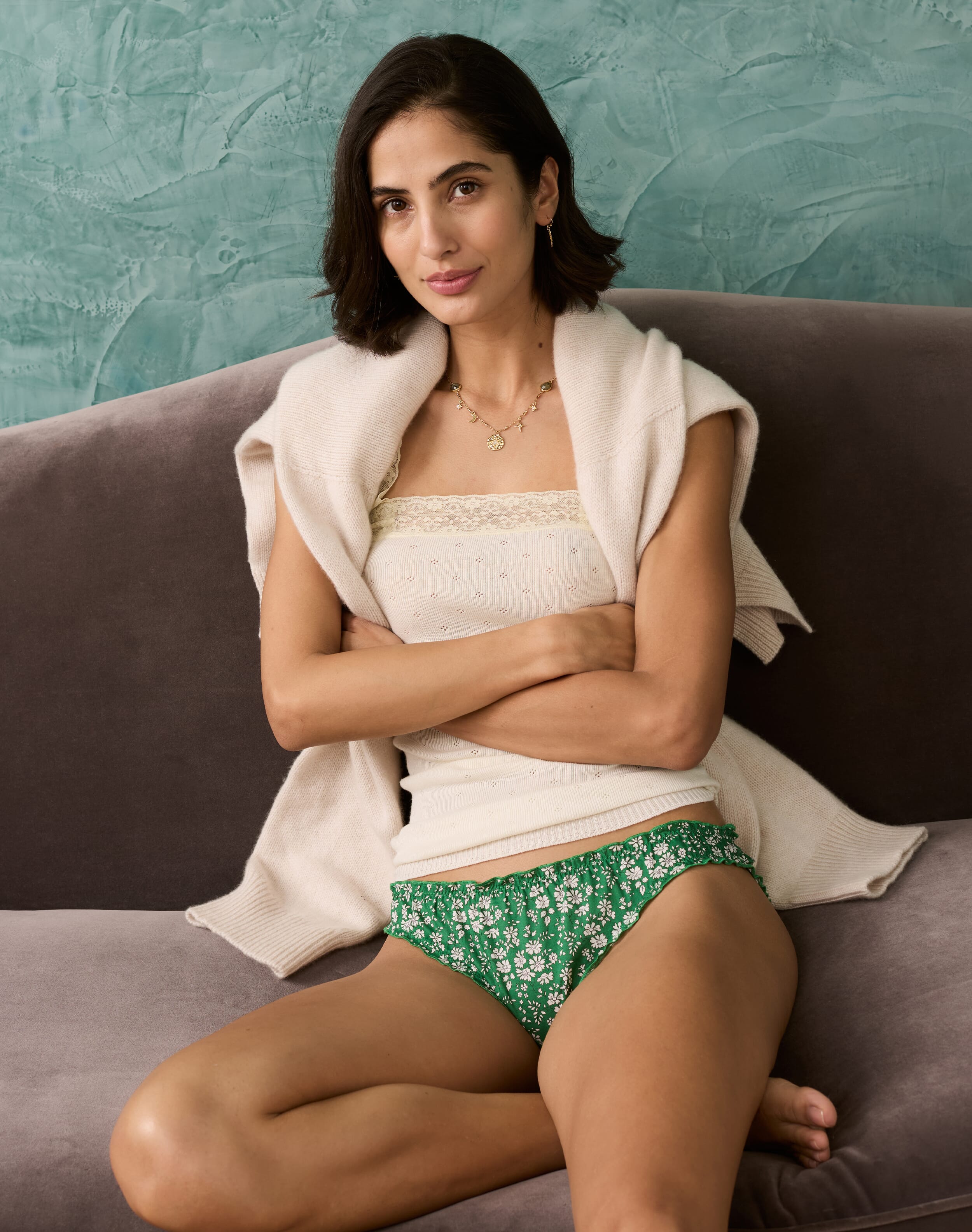 Brora Organic Cotton Liberty Print Knickers Emerald daisy