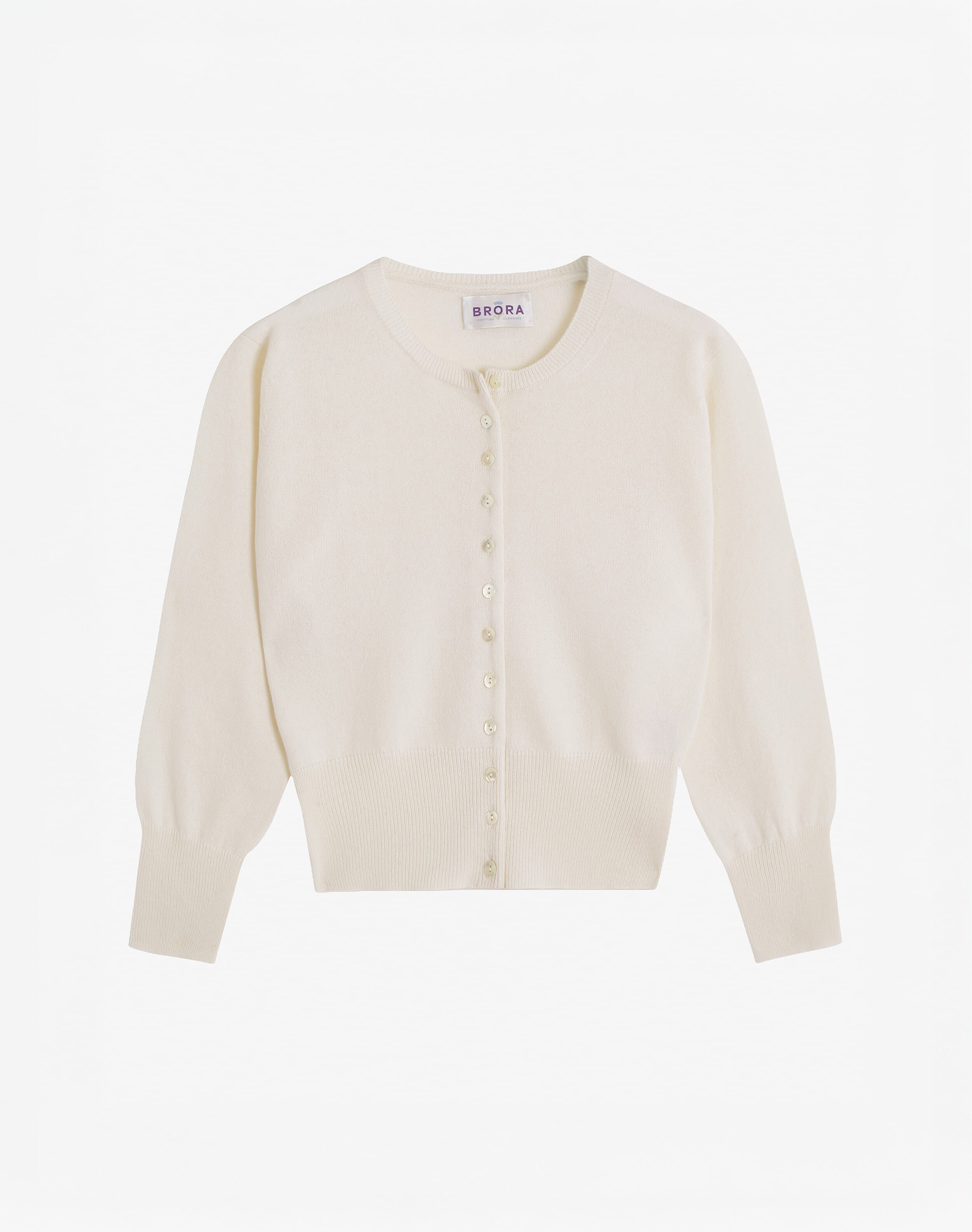 Scottish Cashmere Cropped Cardigan in White | Brora Fashion