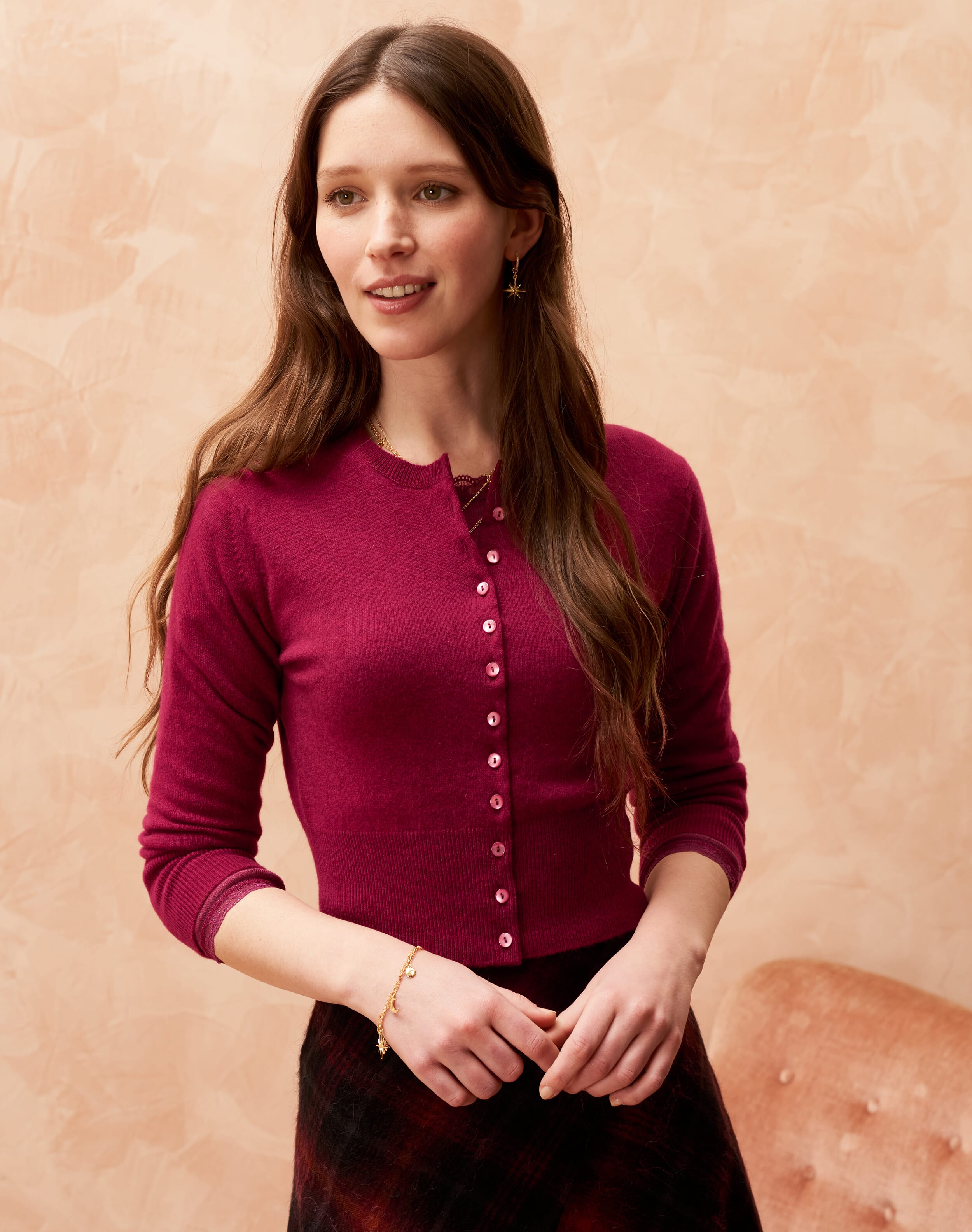 Cashmere Cropped Cardigan Mulberry