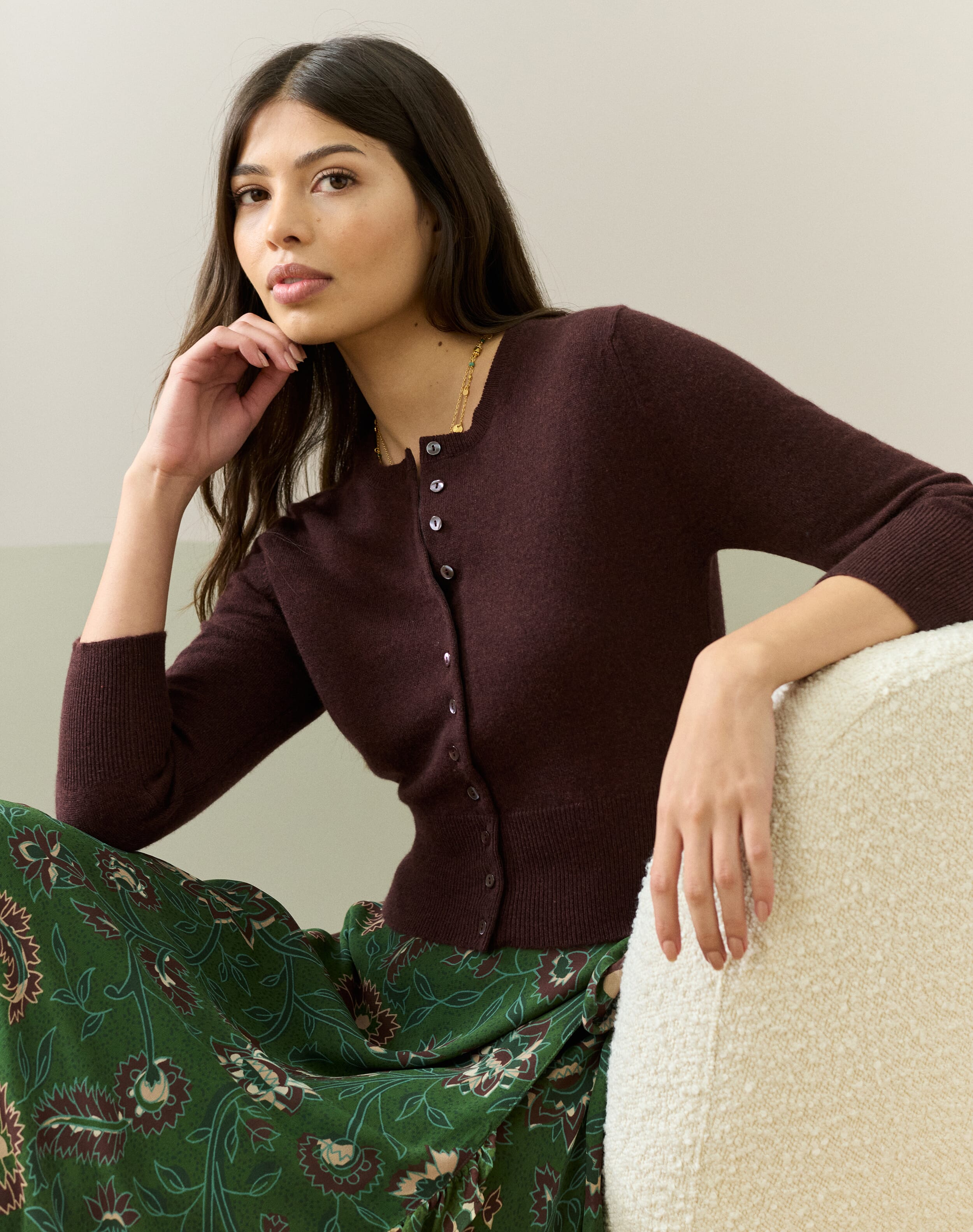 Brora Cashmere Cropped Cardigan Malt  - Size: 10
