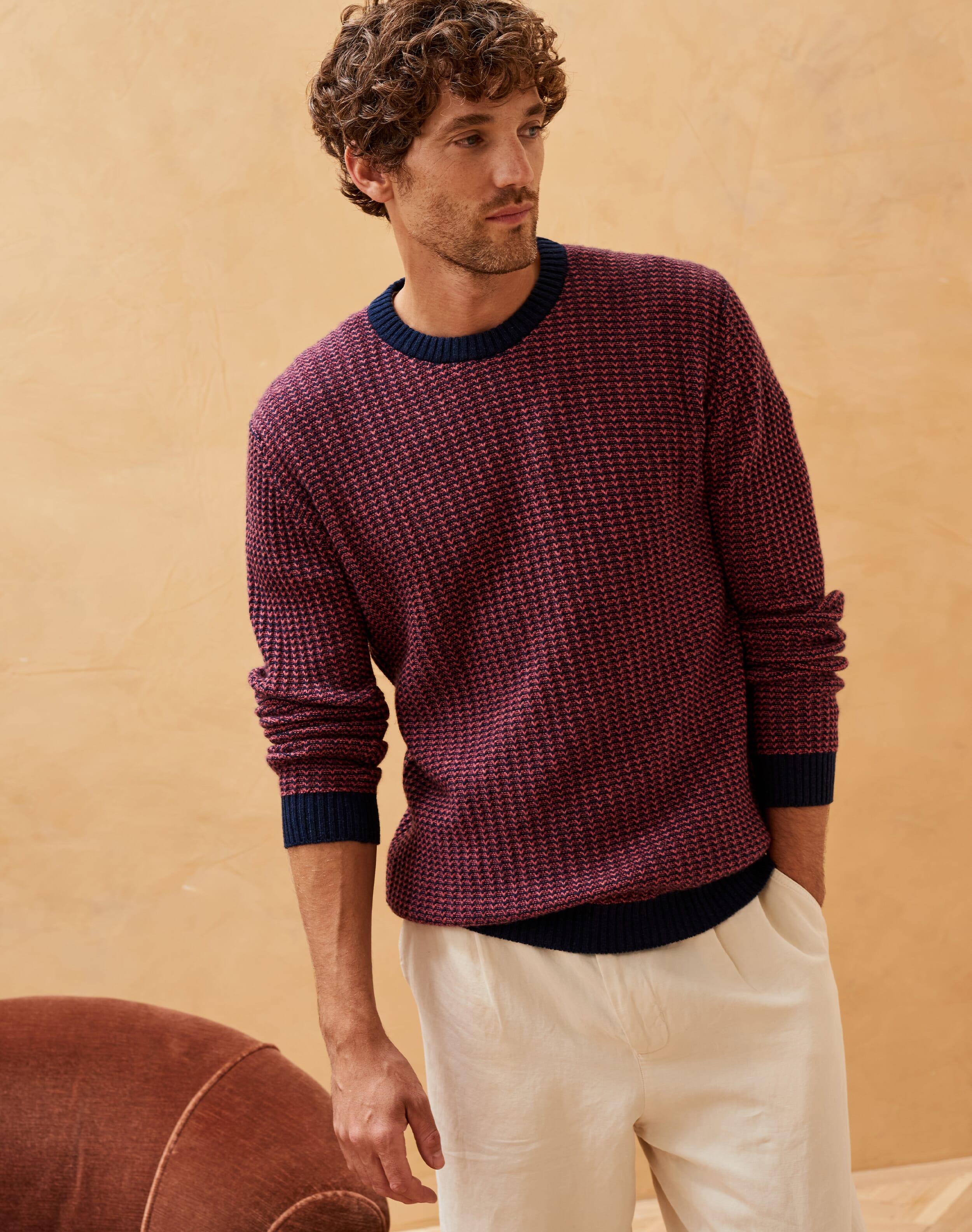 Brora Cashmere Two Tone Textured Jumper French pomegranate