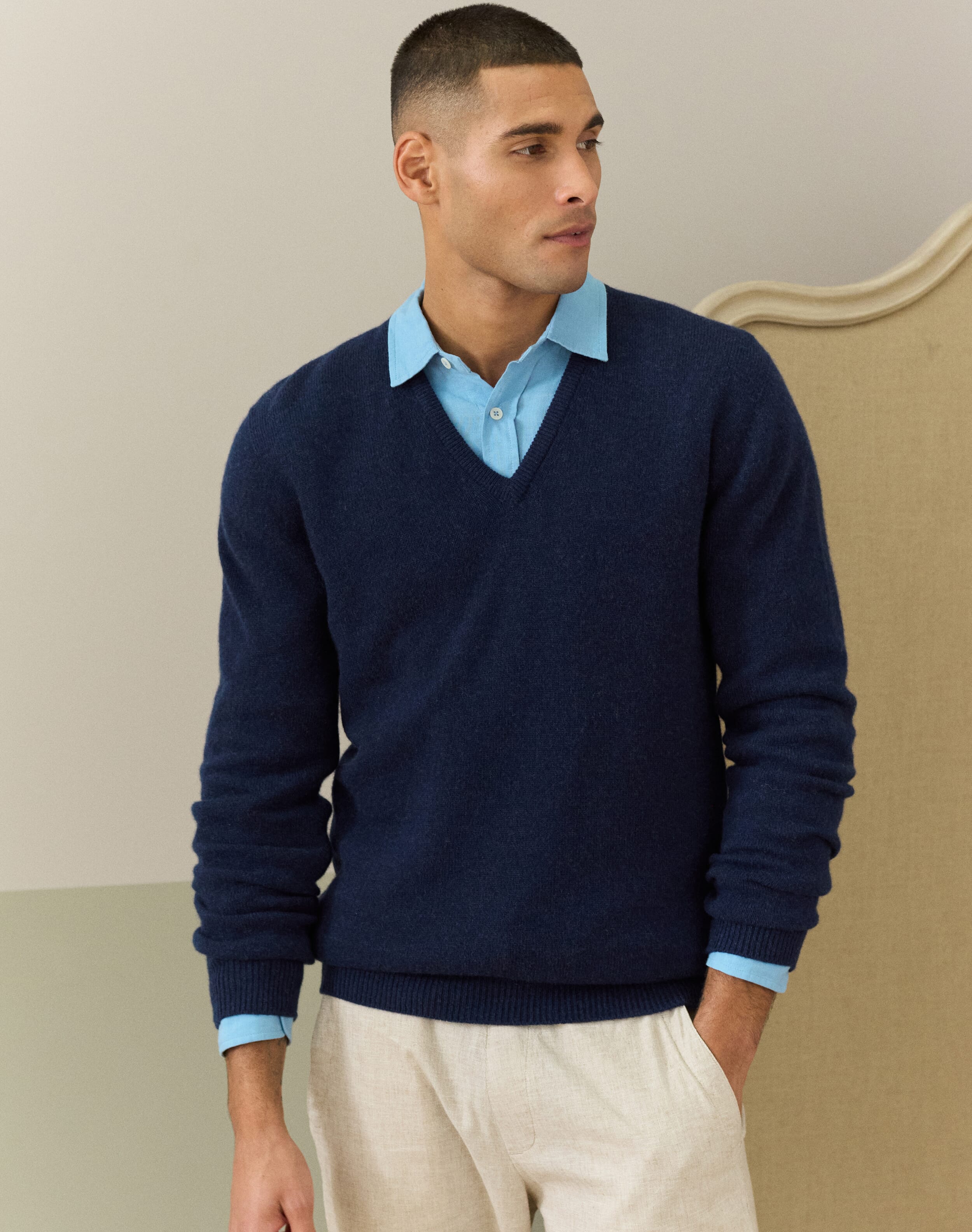 Brora Cashmere Classic V Neck Jumper French Navy for Men