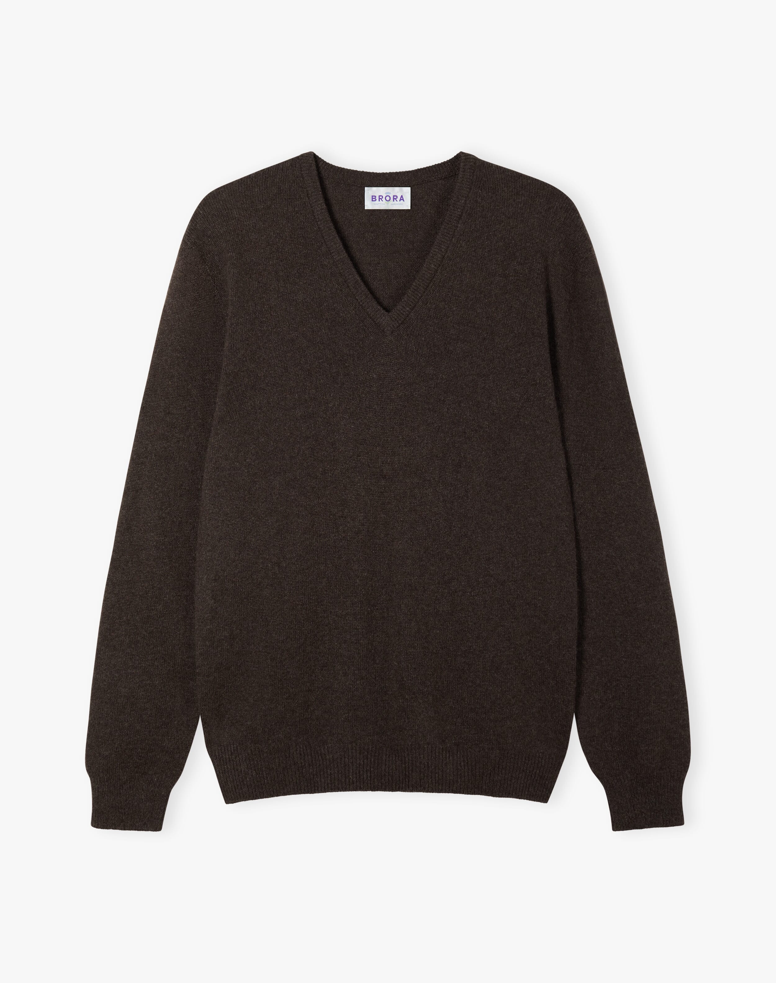Cashmere V Neck Jumper in Ebony Men's Jumpers Brora Fashion