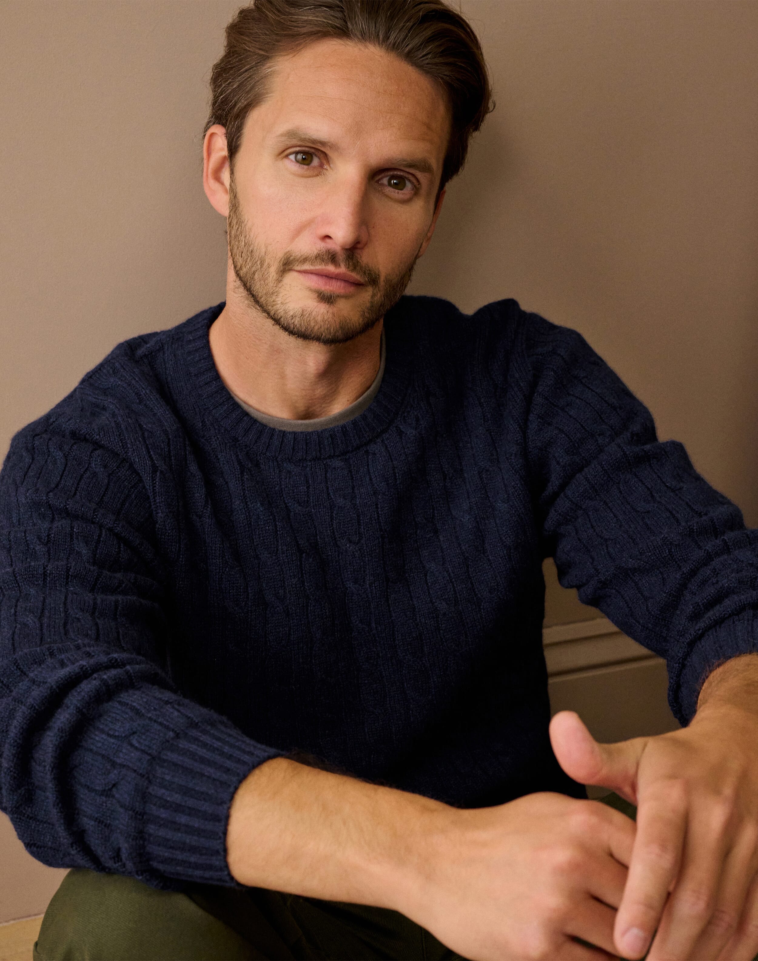 Brora Cashmere Cable Knit Jumper French Navy  - Size: M