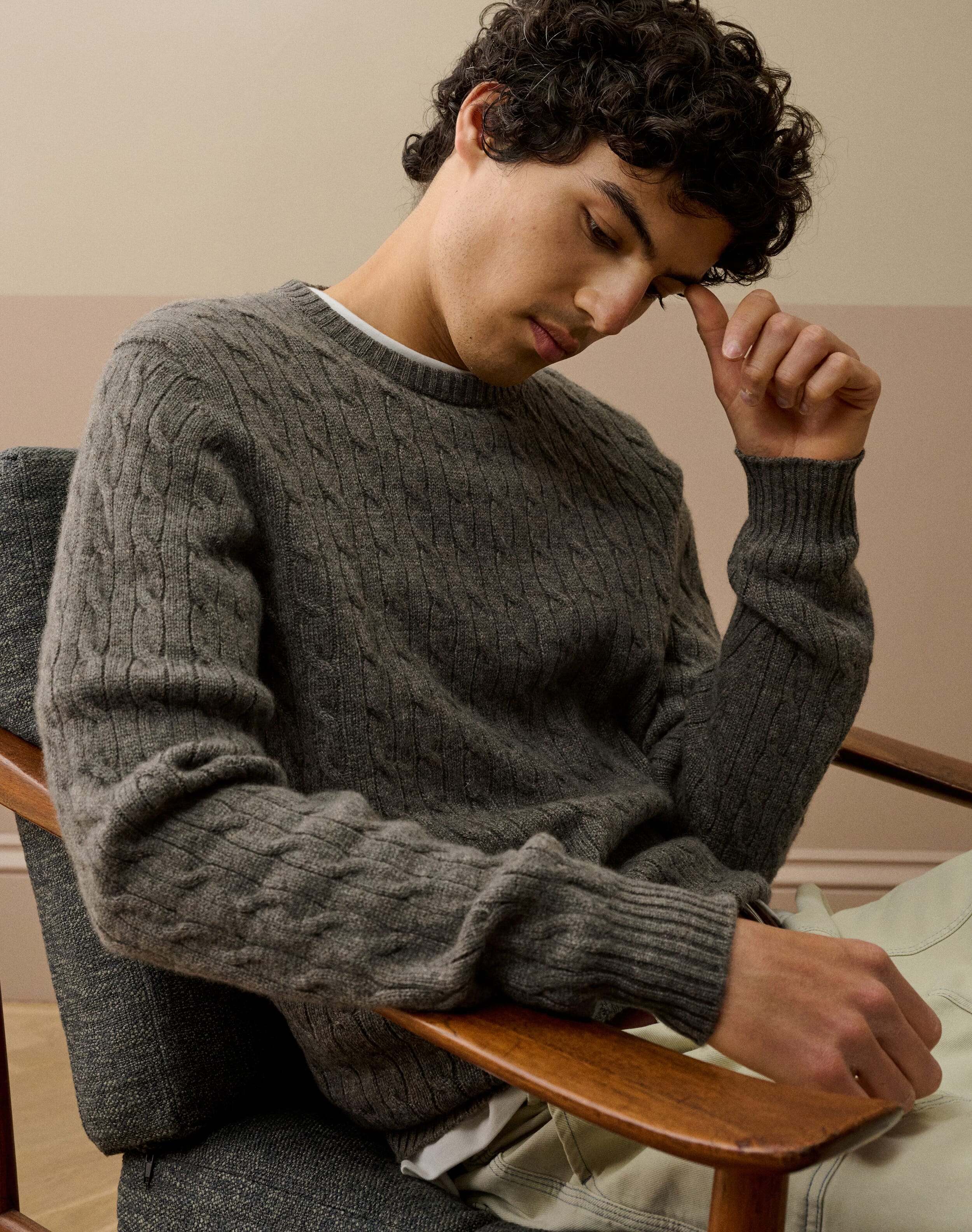 Brora Cashmere Cable Knit Jumper Mushroom