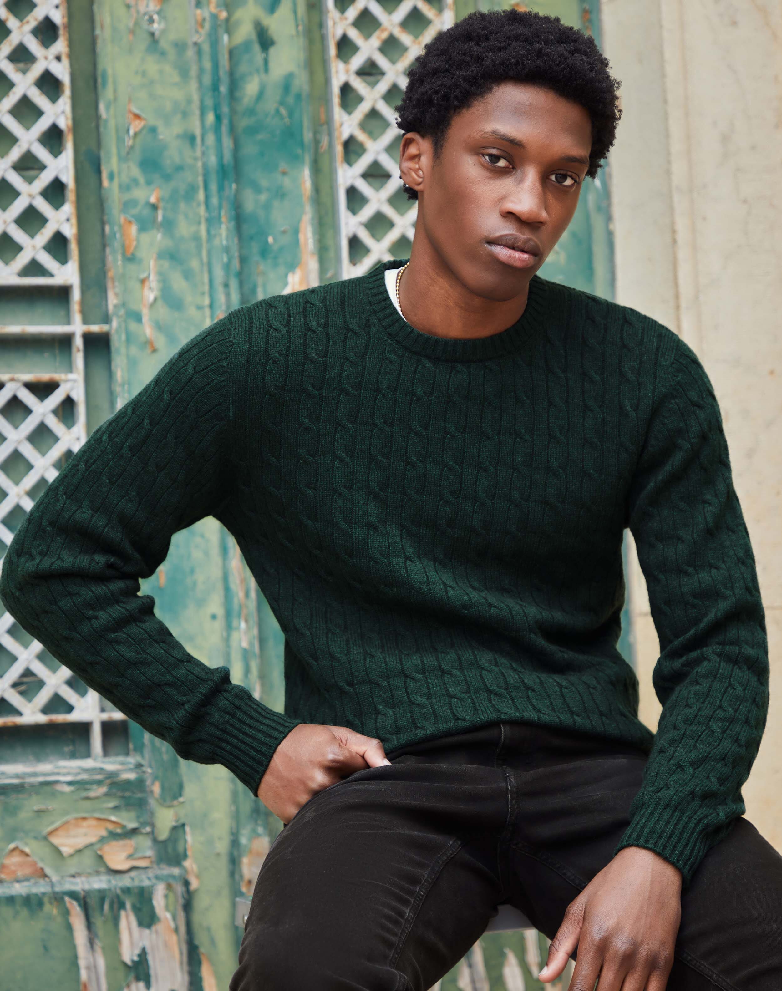 Brora Cashmere Cable Knit Jumper Forest