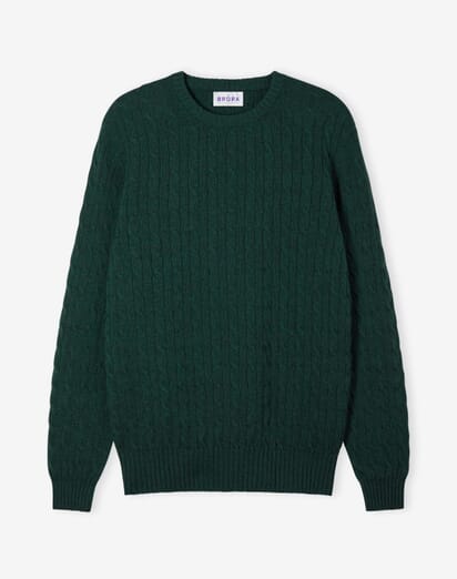 Green Cashmere Cable Knit Jumper Men's Jumpers Brora Sale