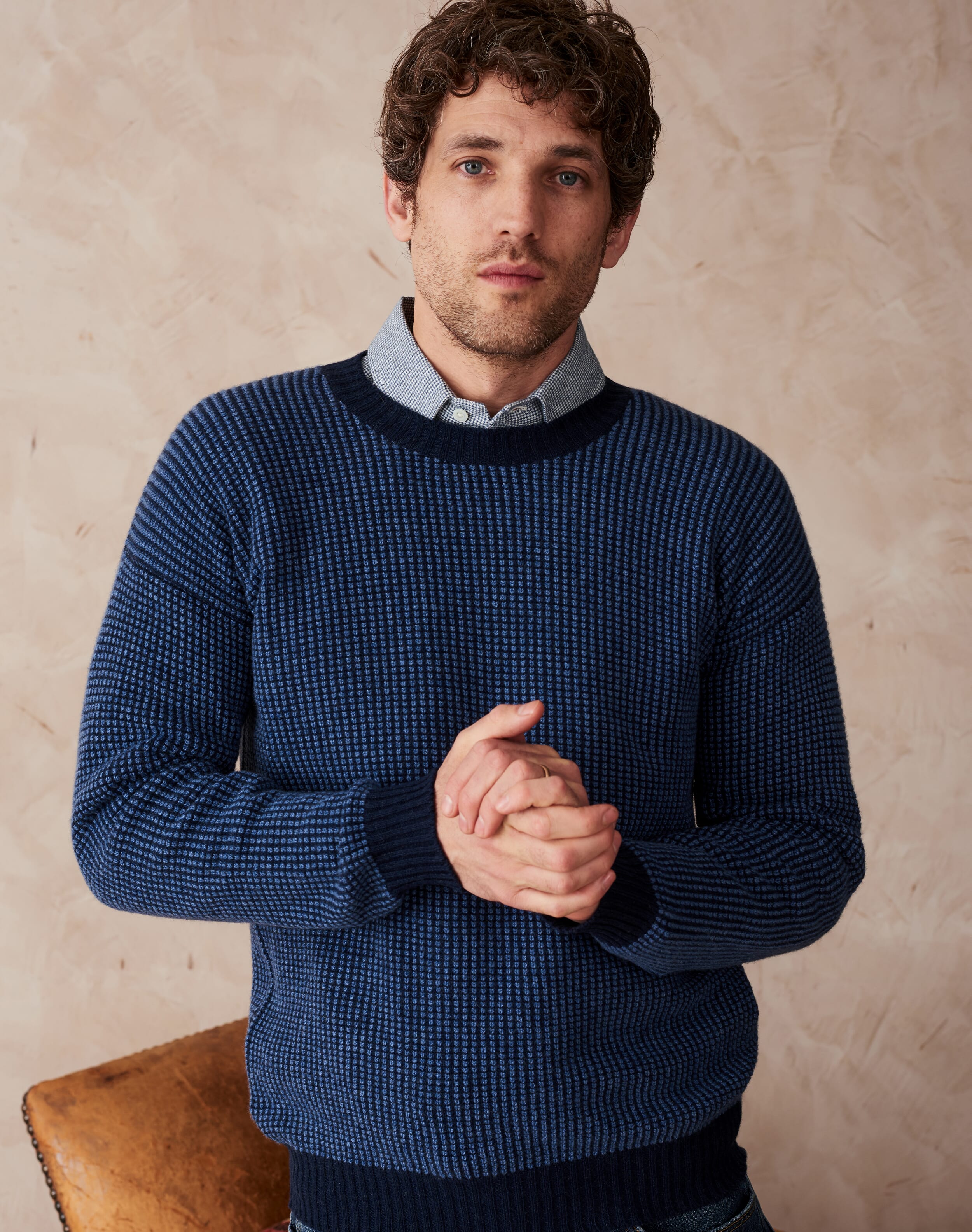 Cashmere Textured Knit Jumper French navy & chambray