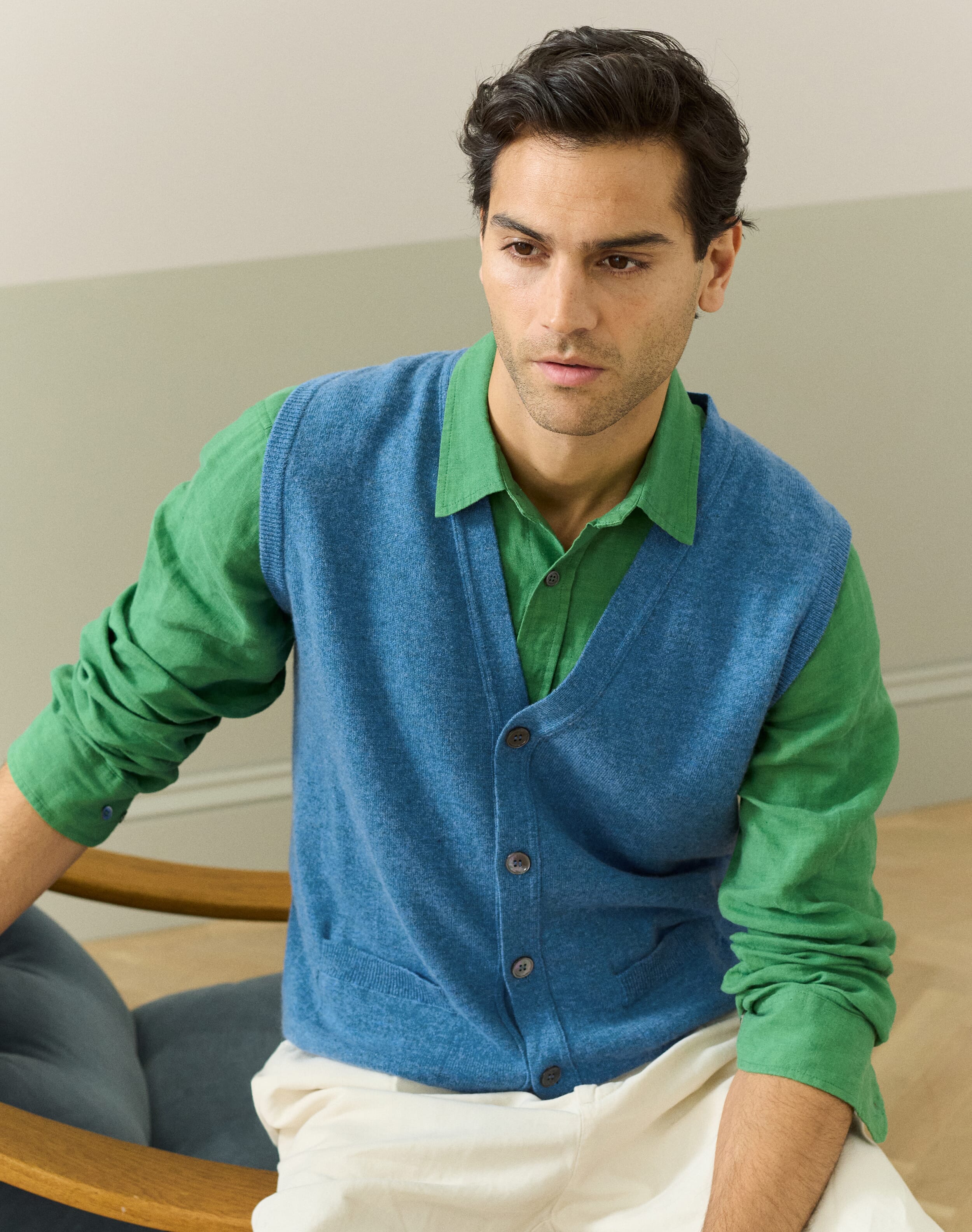 Brora Cashmere Sleeveless Cardigan Delft