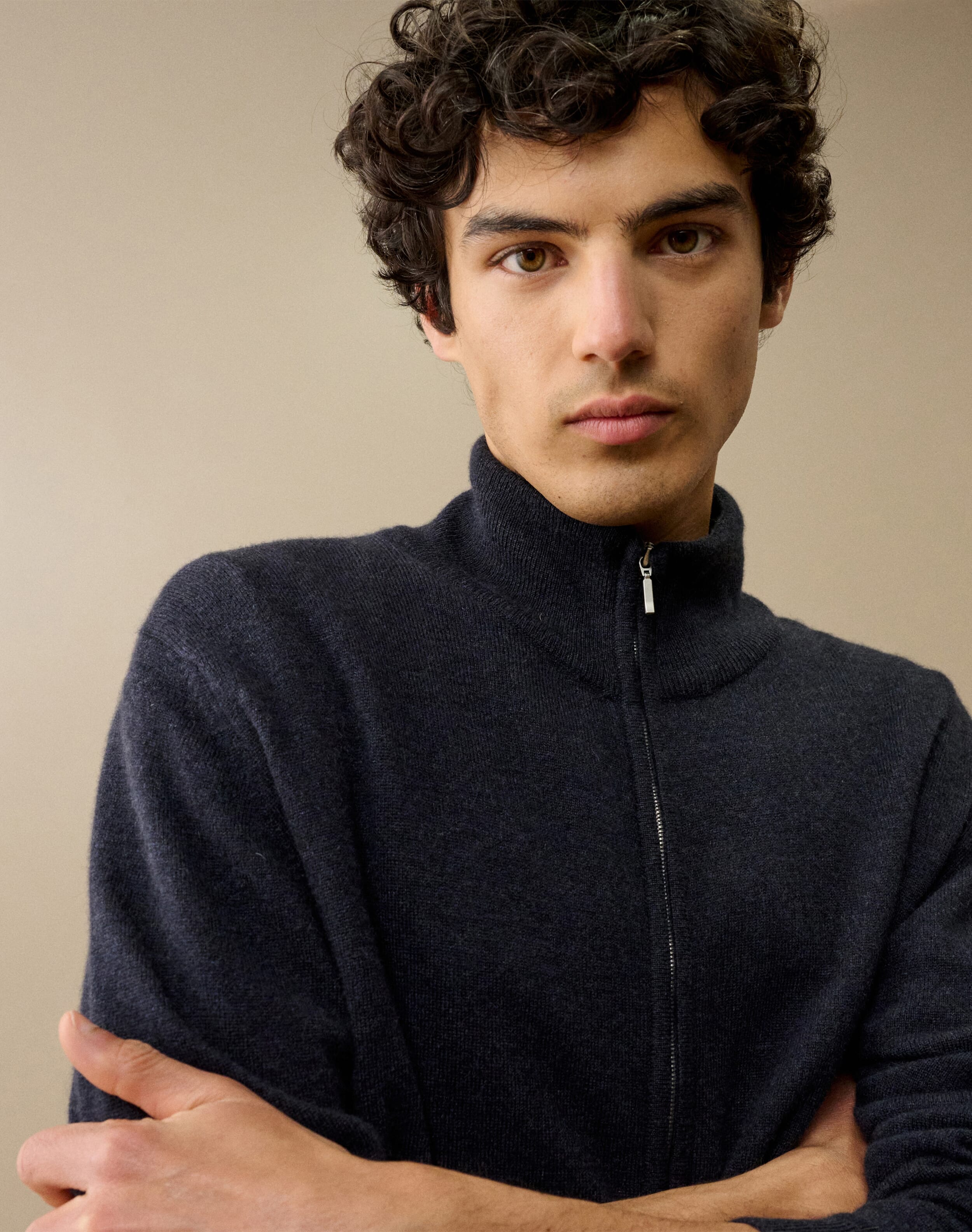 Brora Cashmere Zip Turtle Neck Cardigan Black for Men