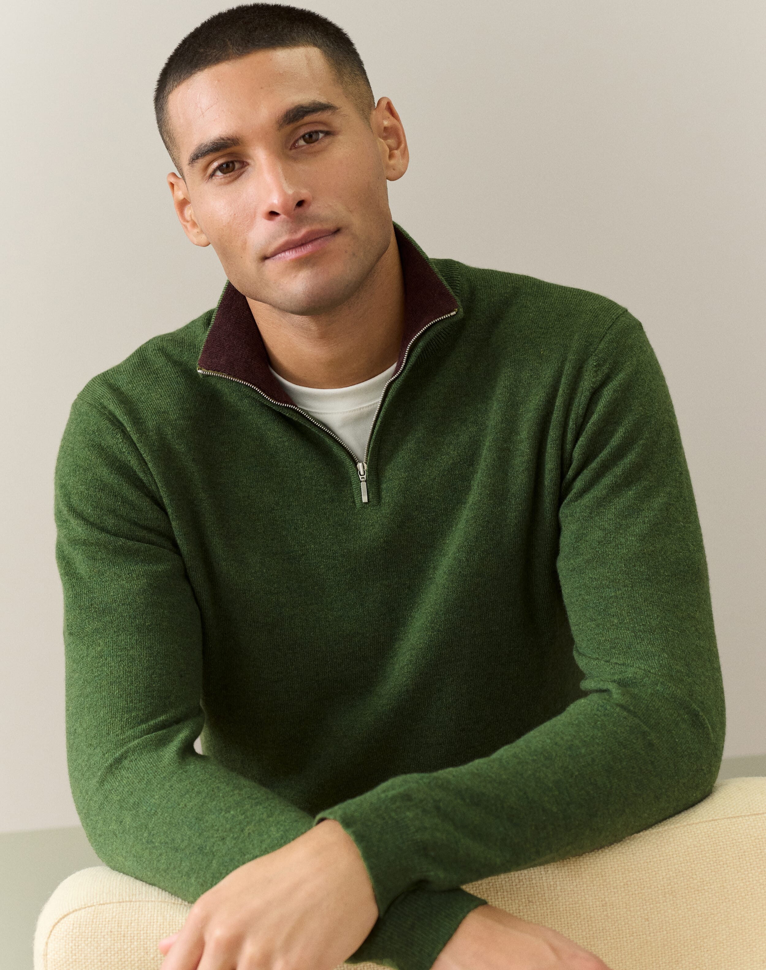 Brora Cashmere Zip Turtle Neck Jumper Tarragon