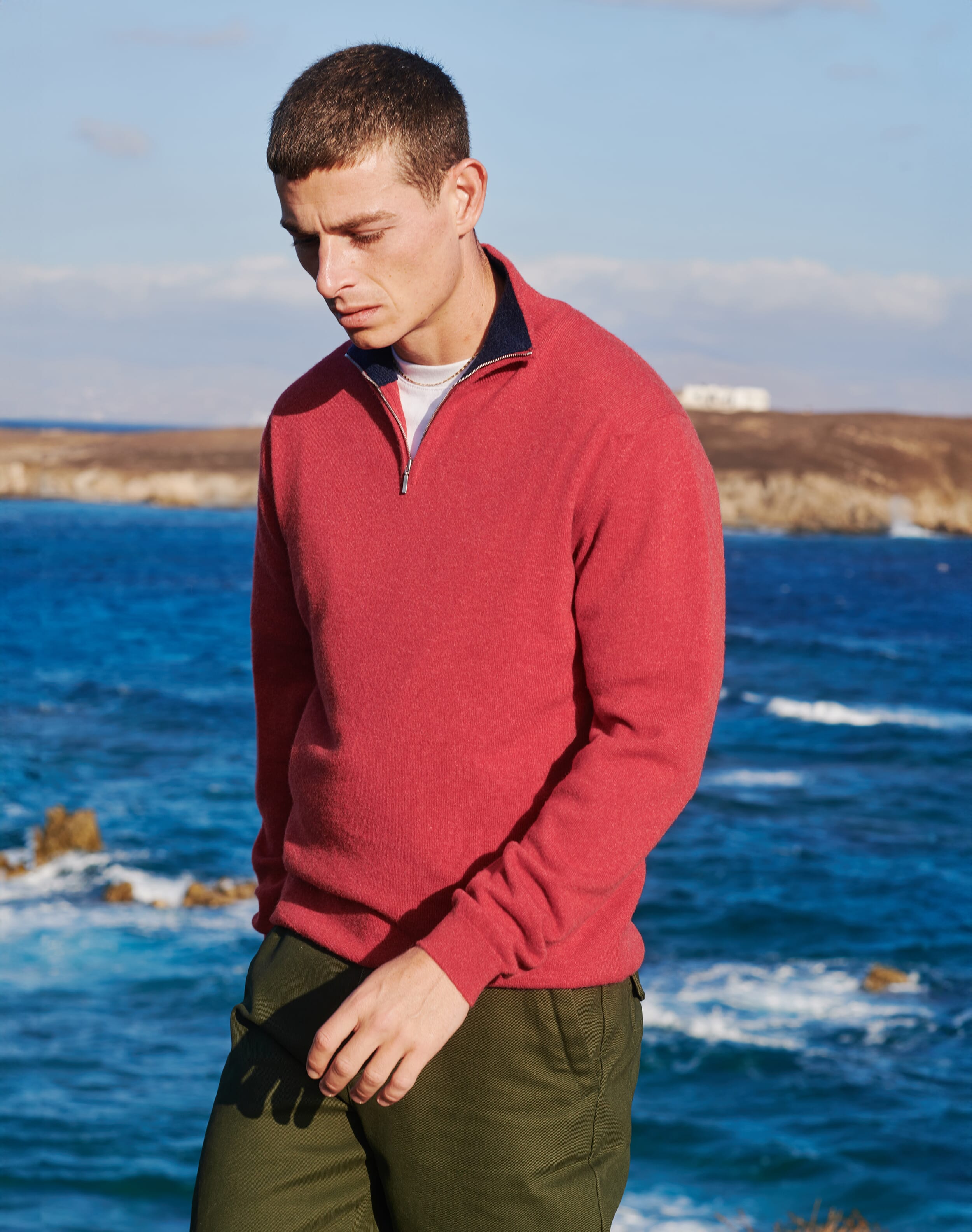 Brora Cashmere Zip Turtle Neck Jumper Clay