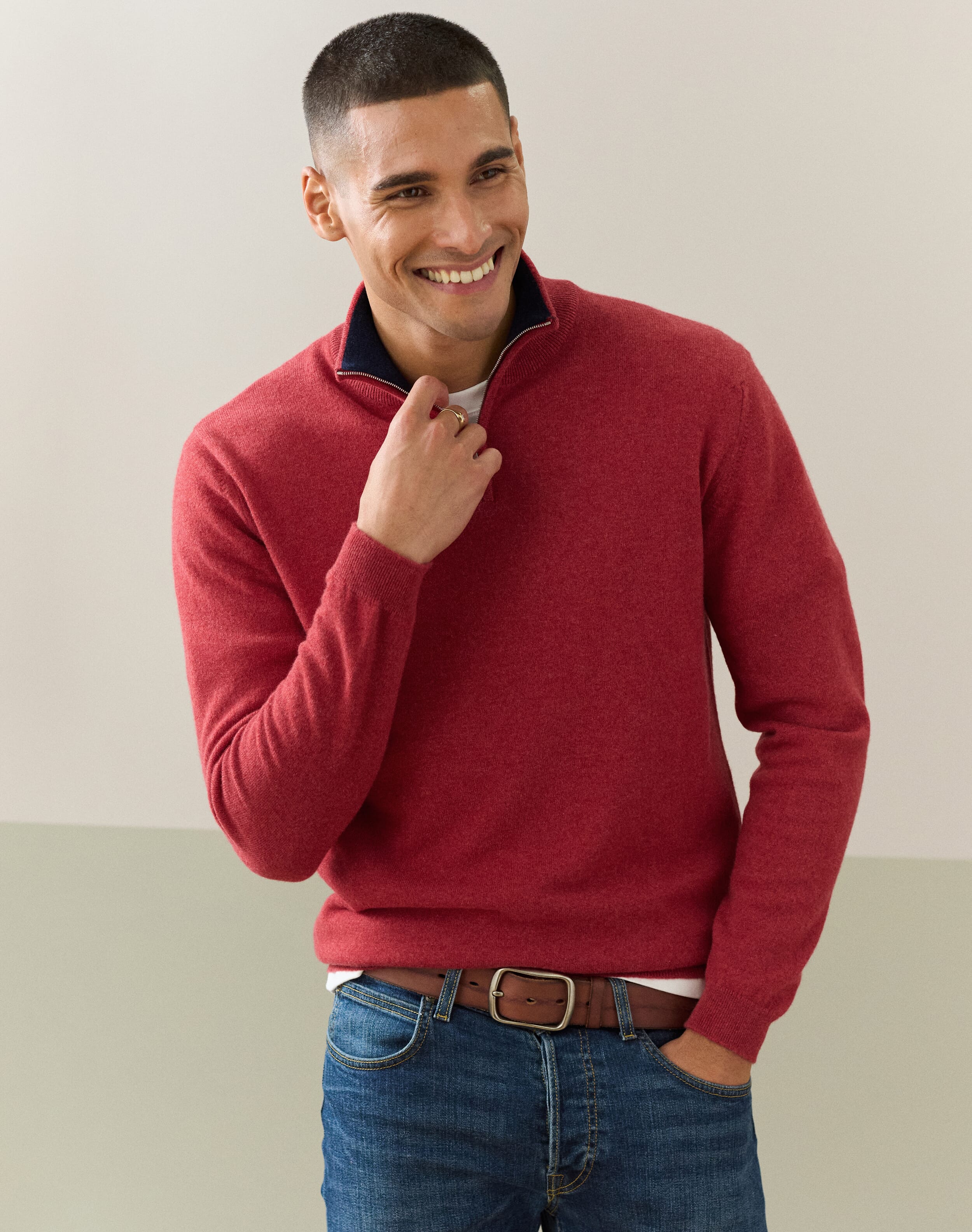 Brora Cashmere Zip Turtle Neck Jumper Clay