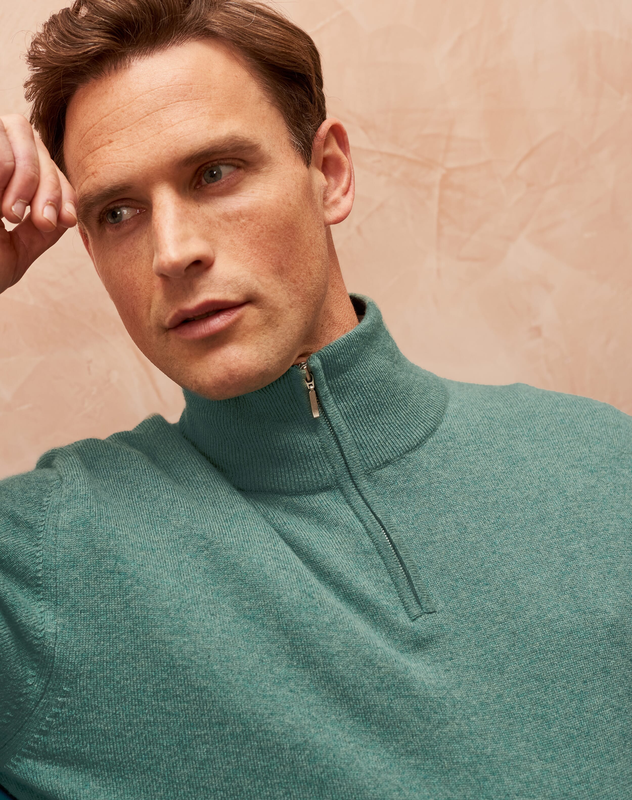 Green Lovat Midnight Cashmere Zip Turtle Neck Cardigan | Brora