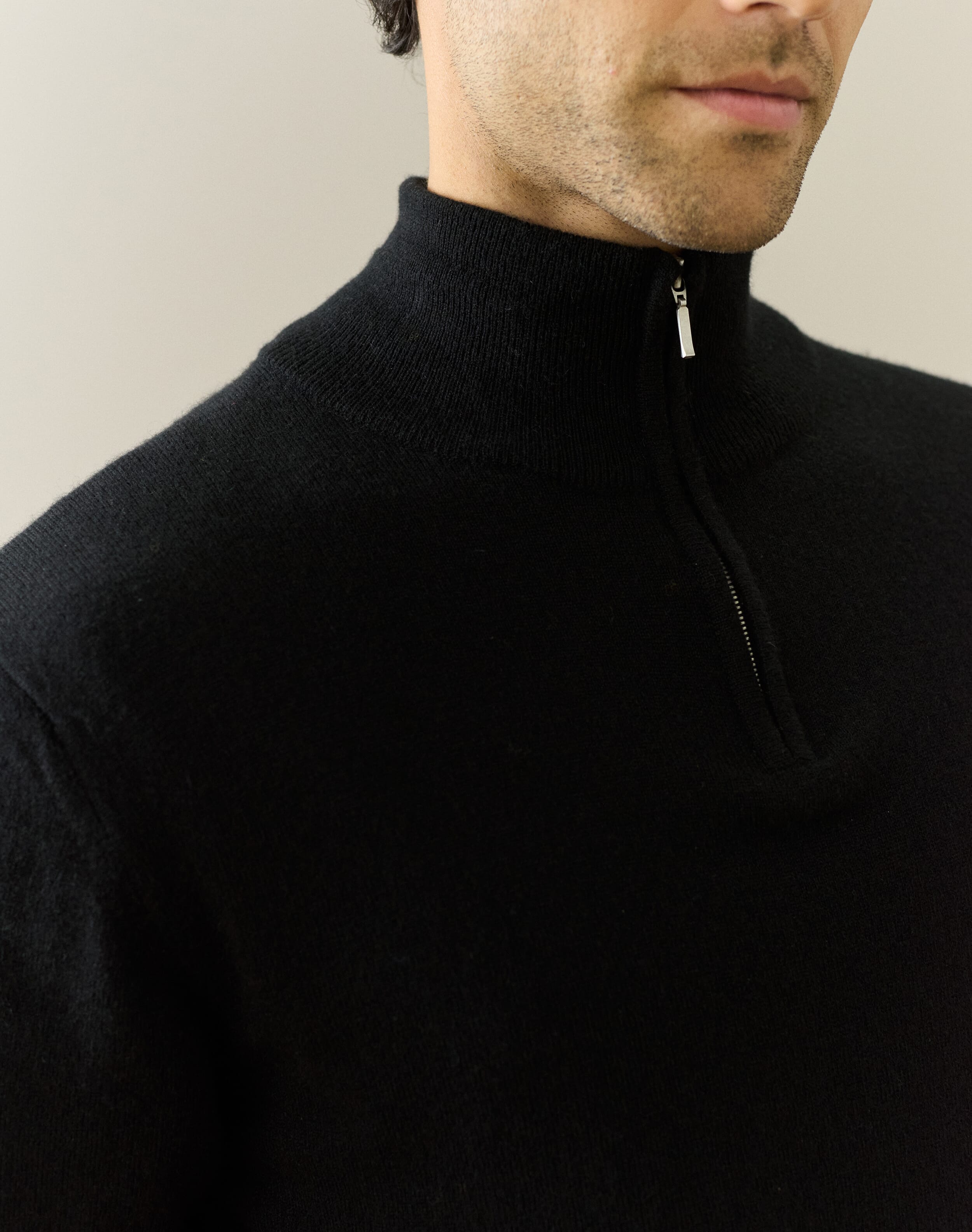 Black Cashmere Zip Turtle Neck Jumper | Men's Jumpers | Brora