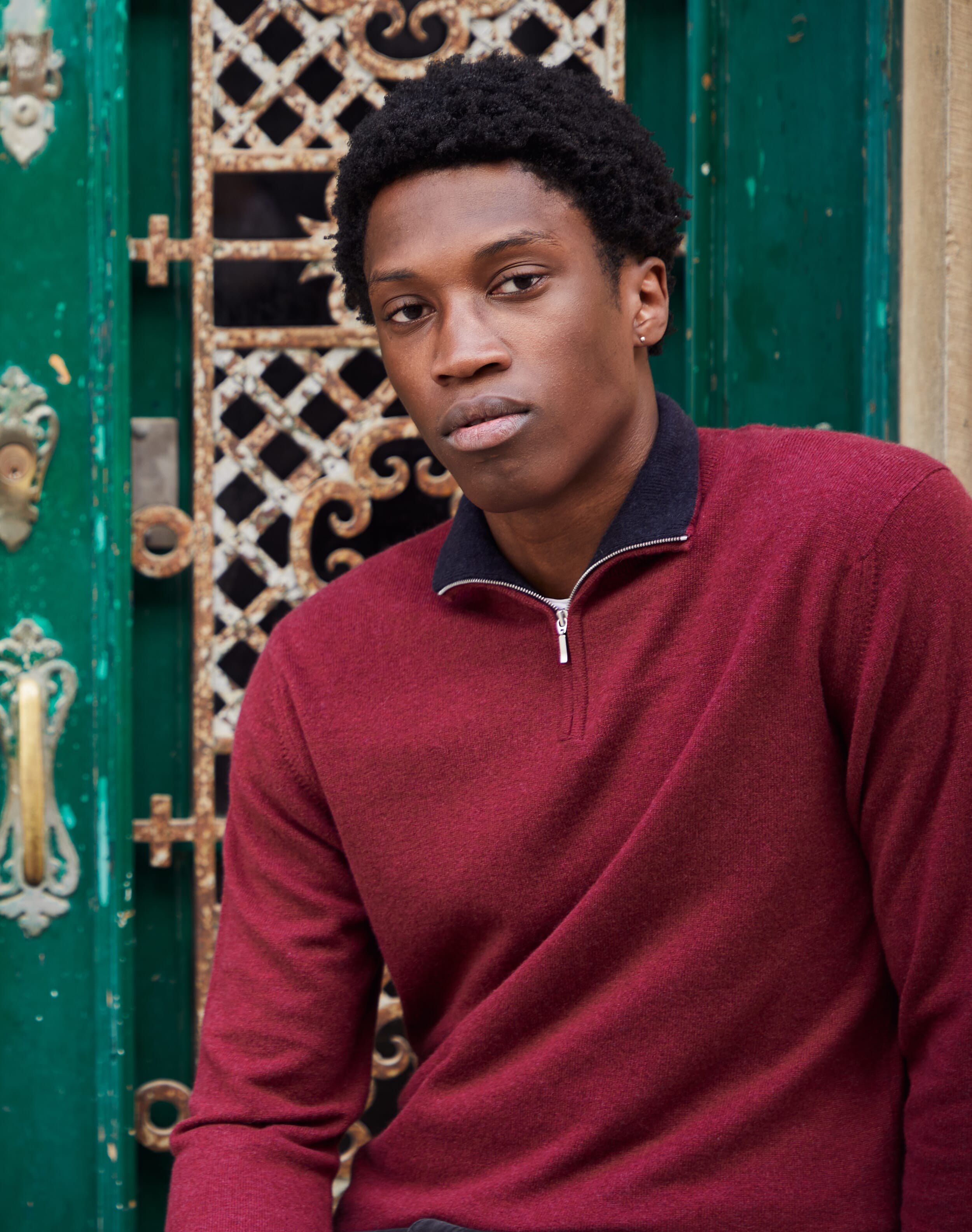 Red Cashmere Zip Turtle Neck Jumper | Men's Jumpers | Brora