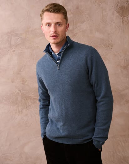 Brora Cashmere Jumper Brora Sale Jumpers Navy Cashmere Zip Turtle - Main Image