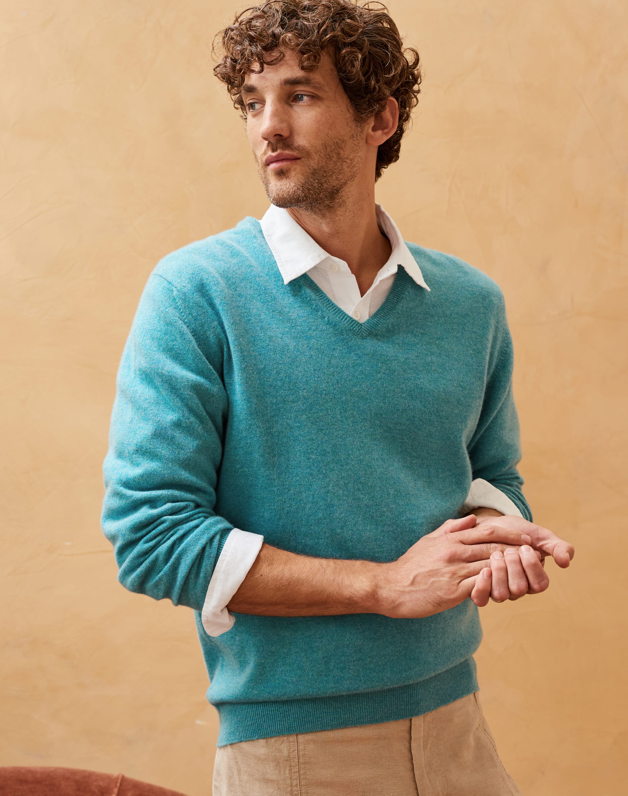 Brora Cashmere Fine V Neck Jumper Ocean