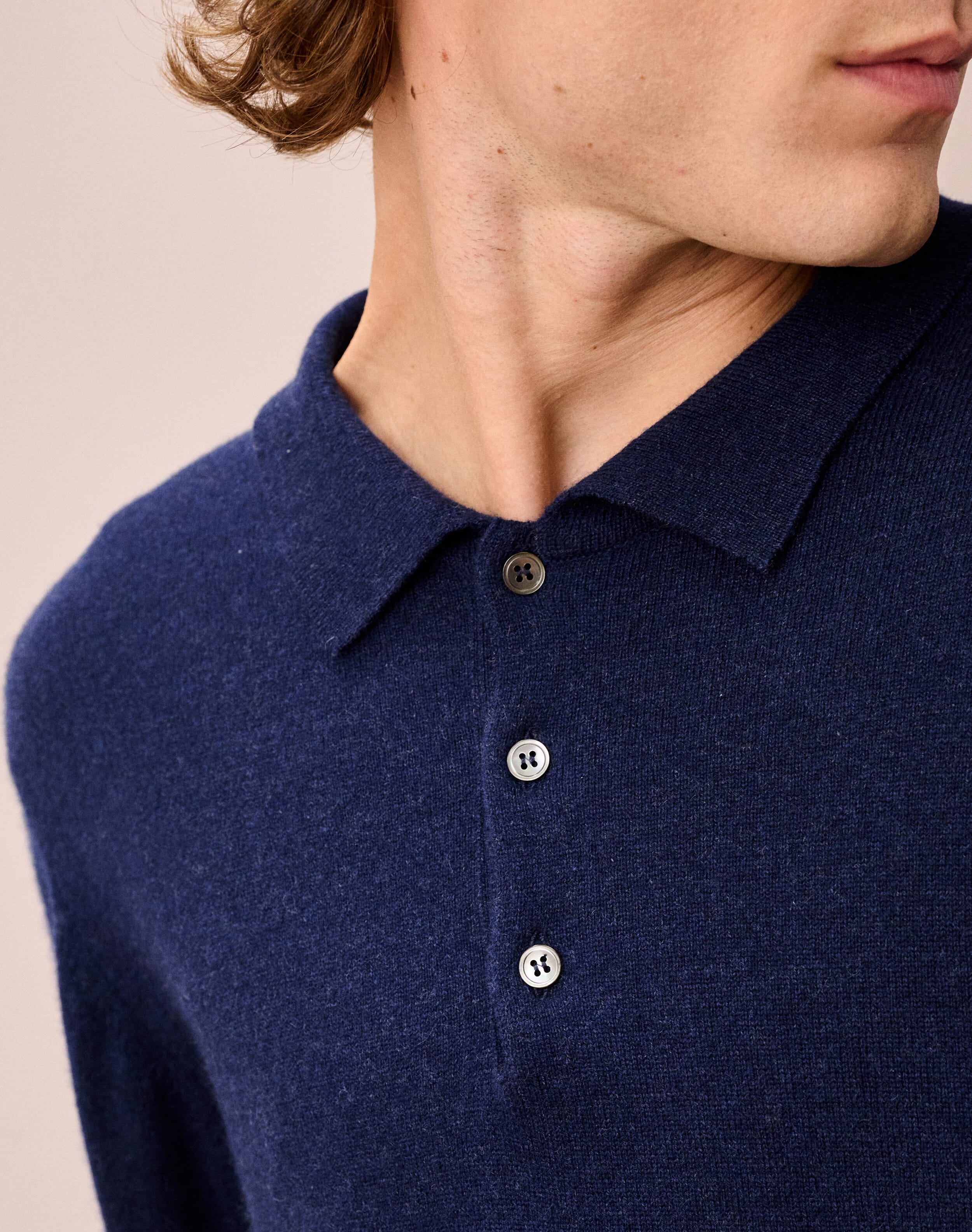 Men's Scottish Cashmere Polo Shirt in French Navy | Brora Men's Scottish Cashmere Polo Shirt in French Navy | Brora