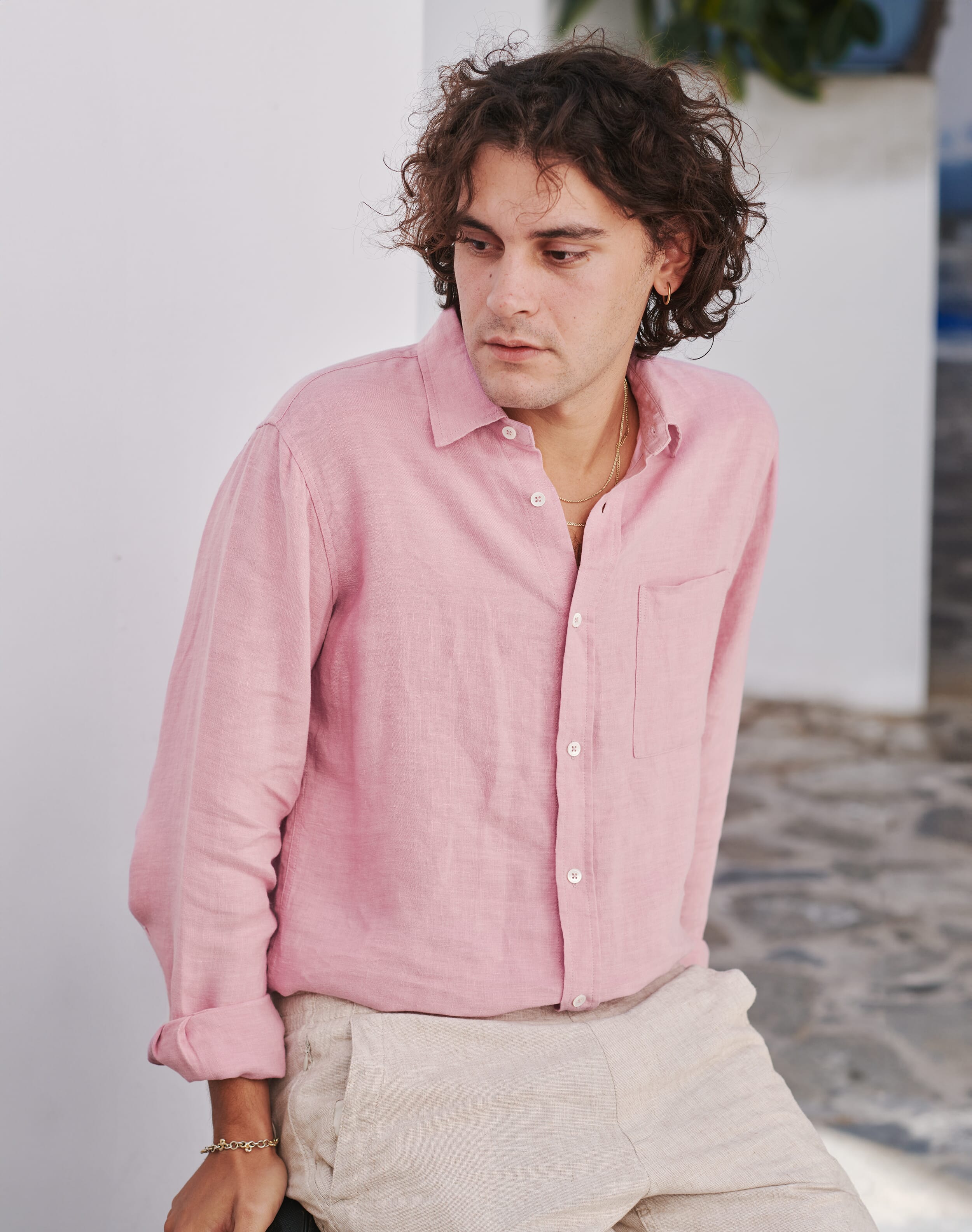 Brora Laundered Linen Shirt Rosewood