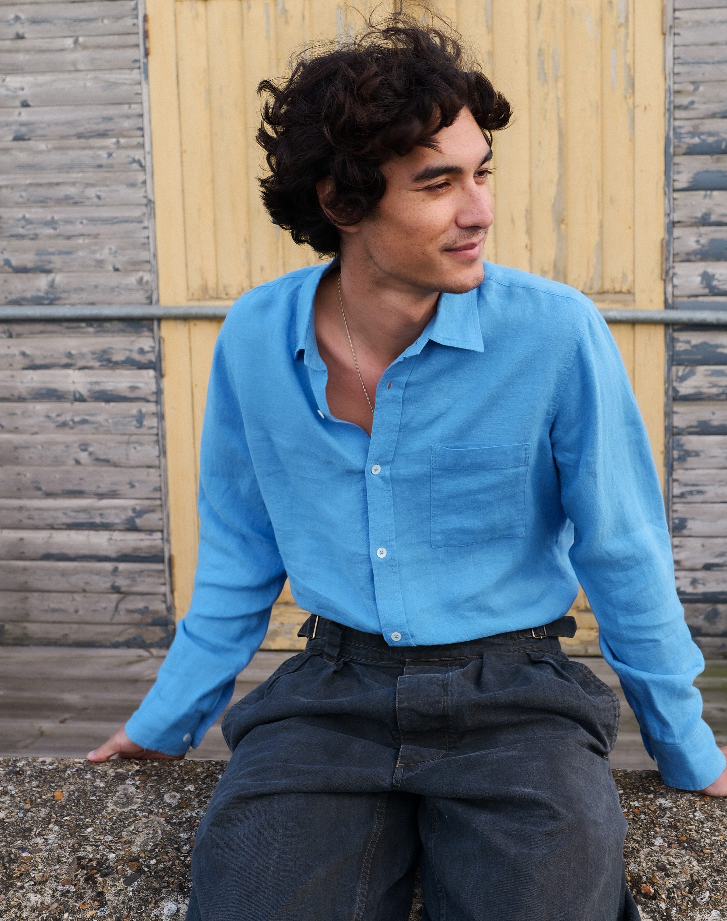 Brora Laundered Linen Shirt Sky Blue
