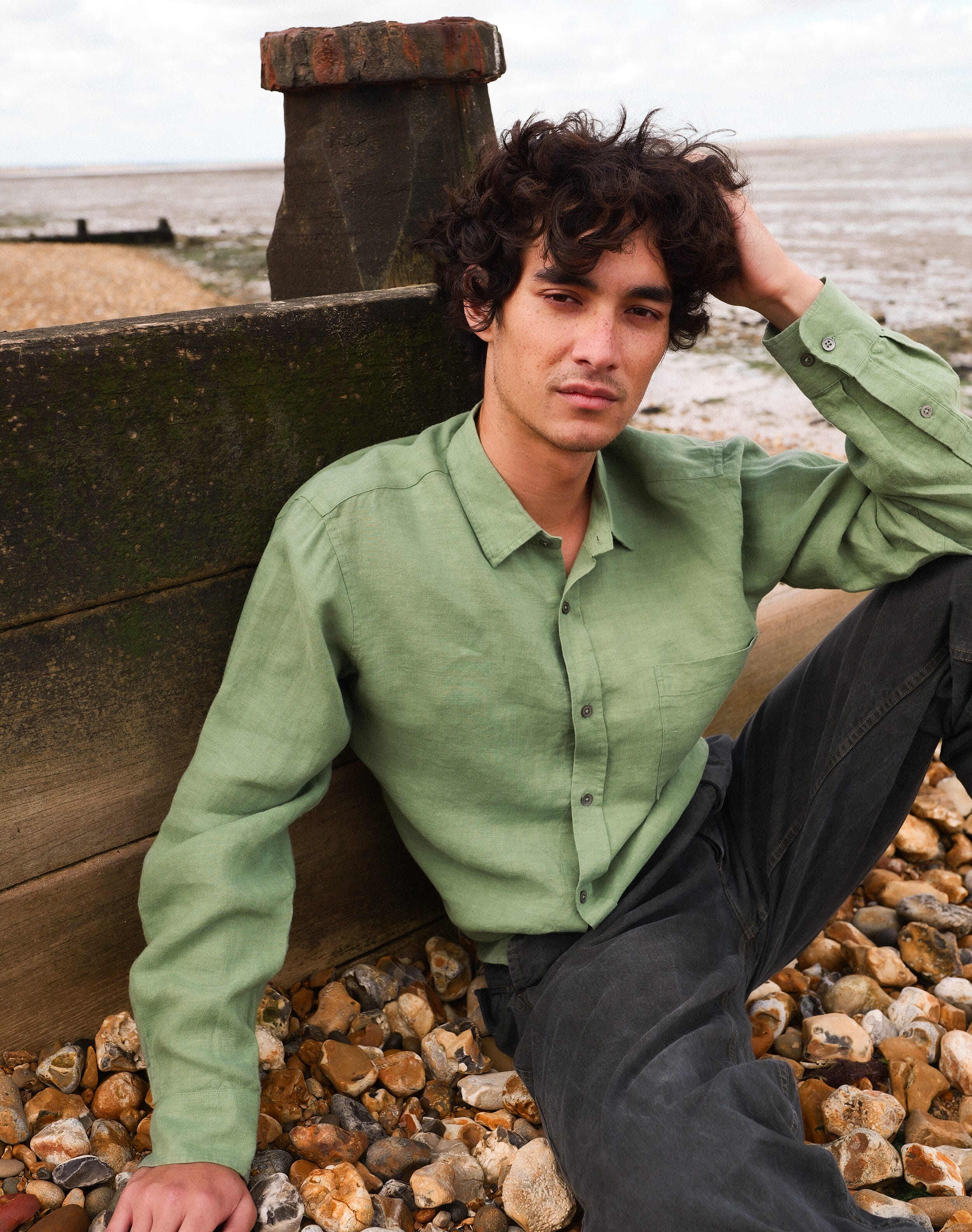 Brora Laundered Linen Shirt Sage