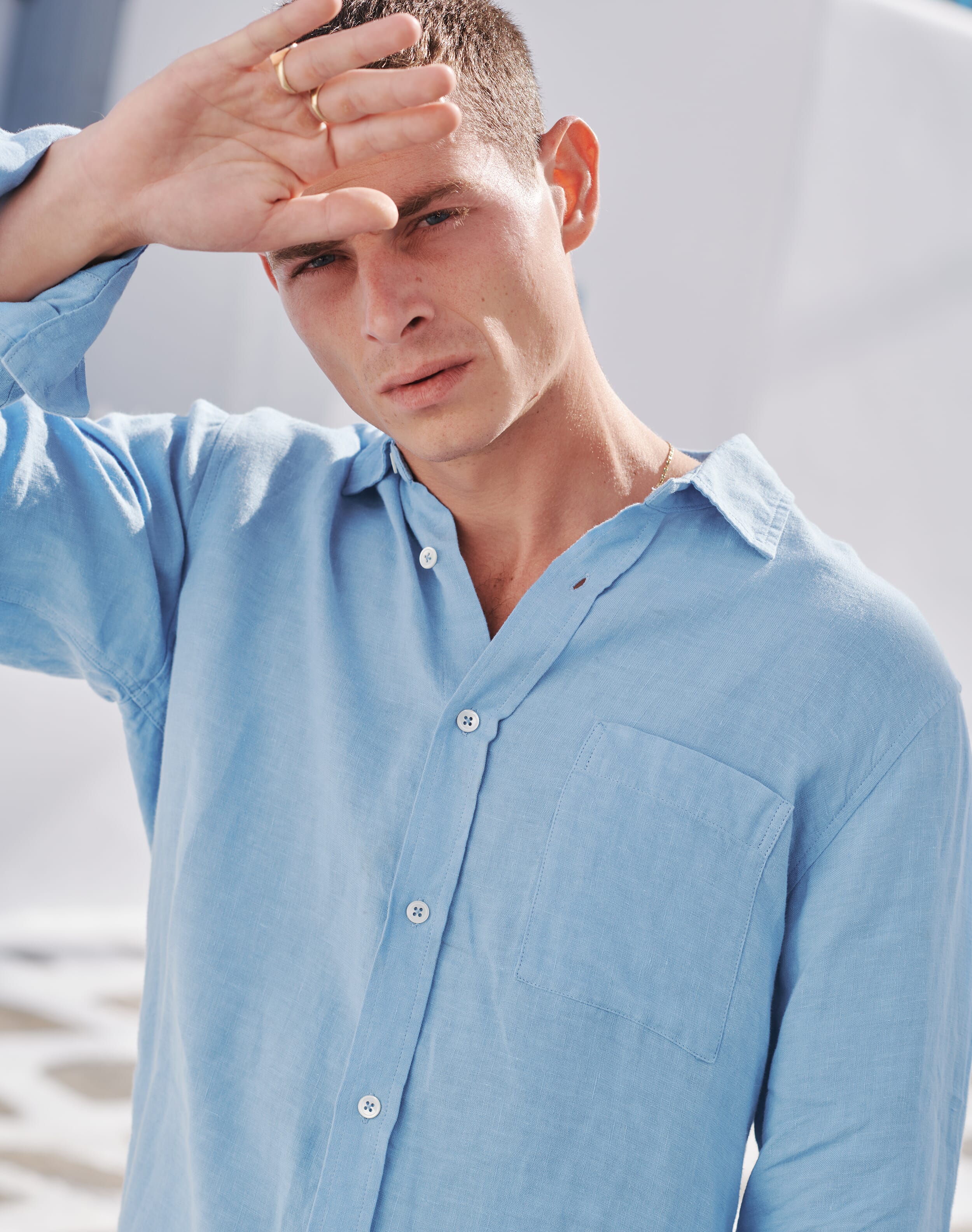 Brora Laundered Linen Shirt Periwinkle
