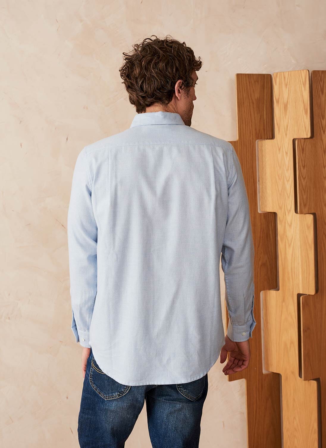 Sky Blue Brushed Cotton & Wool Twill Shirt | Men's Shirts | Brora Online